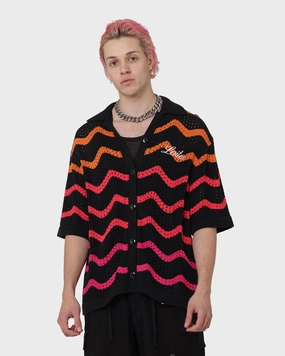 Tagless Labeling Urban Edge Loiter Breeze Knit Button-Up Shirt Black