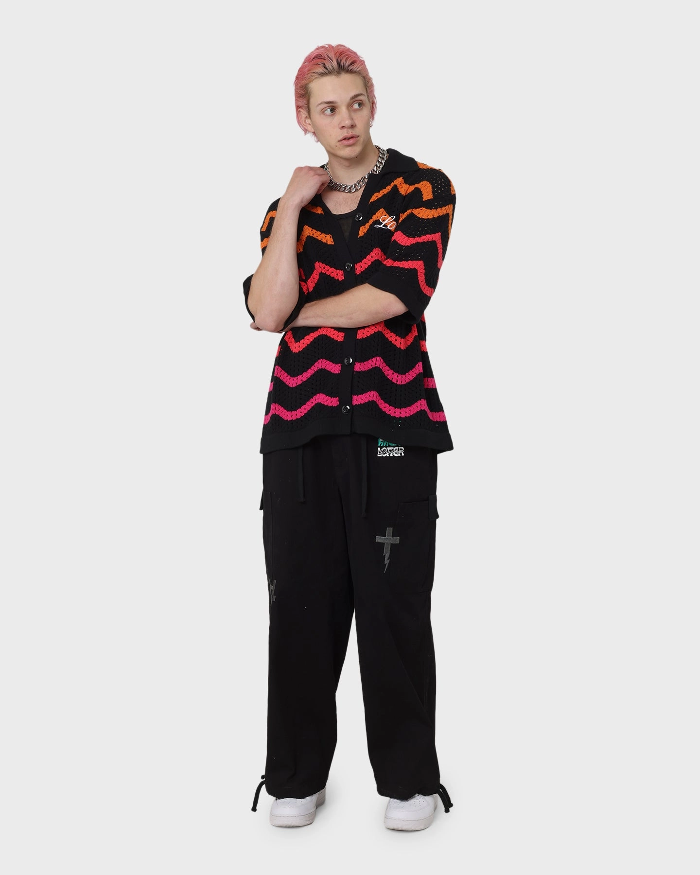 Workwear Style Loiter Breeze Knit Button-Up Shirt Black