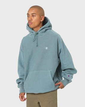 Champion Reverse Weave Garm Dye Hoodie Aqua Tonic Ribbed Cuffs