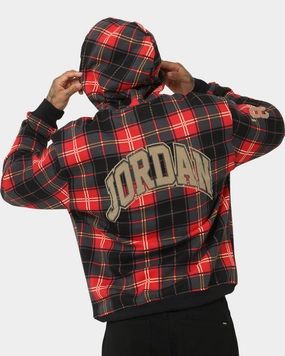 DropShoulder sun resistant Jordan Essential Holiday Plaid Fleece Pullover Hoodie Fire Red
