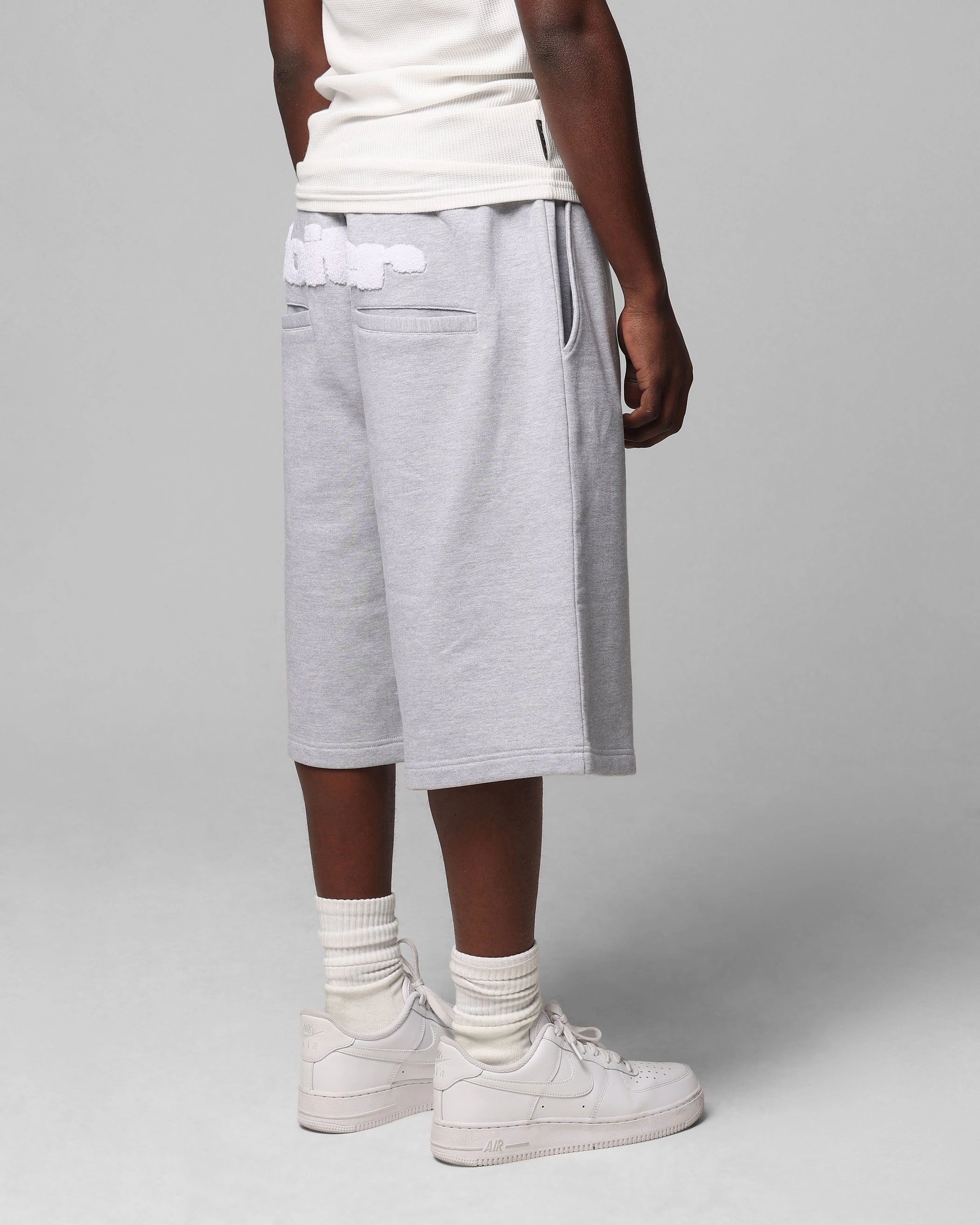 Roll Up Cuff Design Loiter Premium Essentials Sweat Shorts Grey Marle