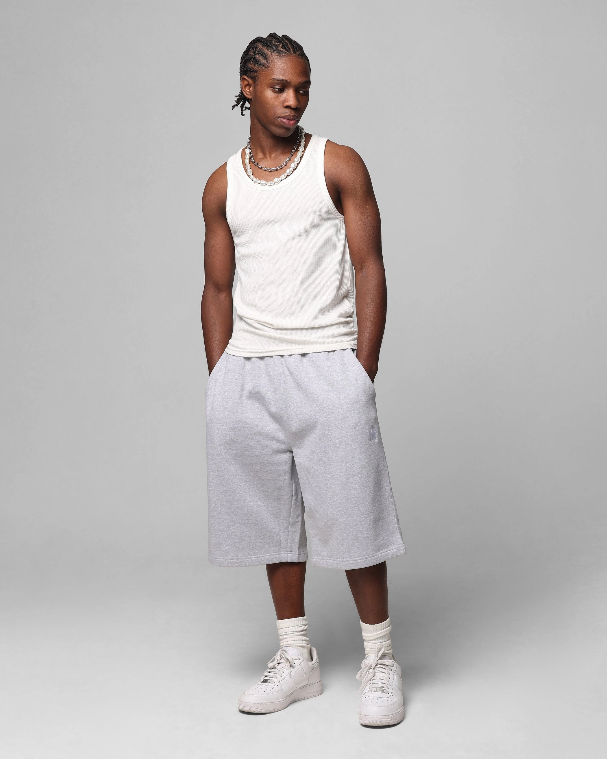 meditation wear Multi Directional Flex Zones Loiter Premium Essentials Sweat Shorts Grey Marle