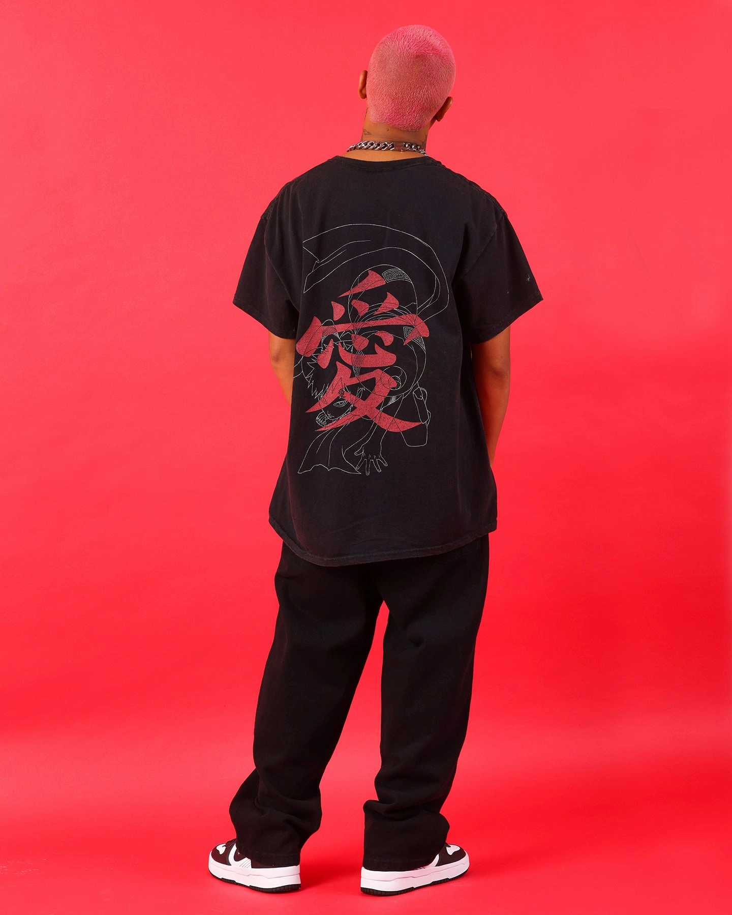 LowImpact Manufacturing QuickDryTechnology Goat Crew X Naruto Gaara Vintage T-Shirt Black Wash