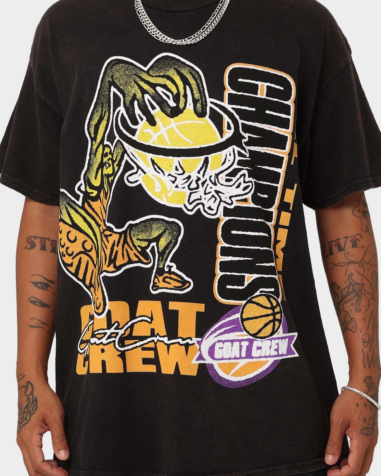 Breathable mesh panel Goat Crew All Time Champions Vintage T-Shirt Black Wash