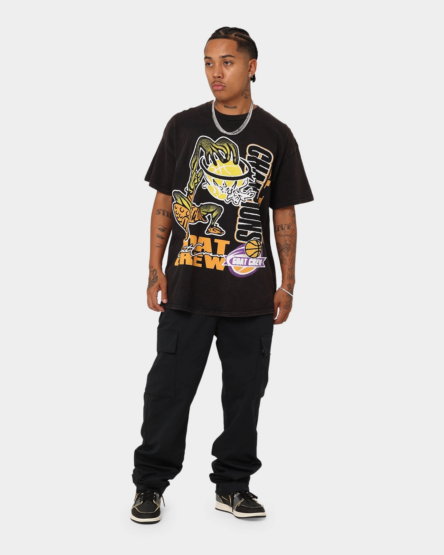 Durable Ribbed Hem Relax Comfort Style Goat Crew All Time Champions Vintage T-Shirt Black Wash