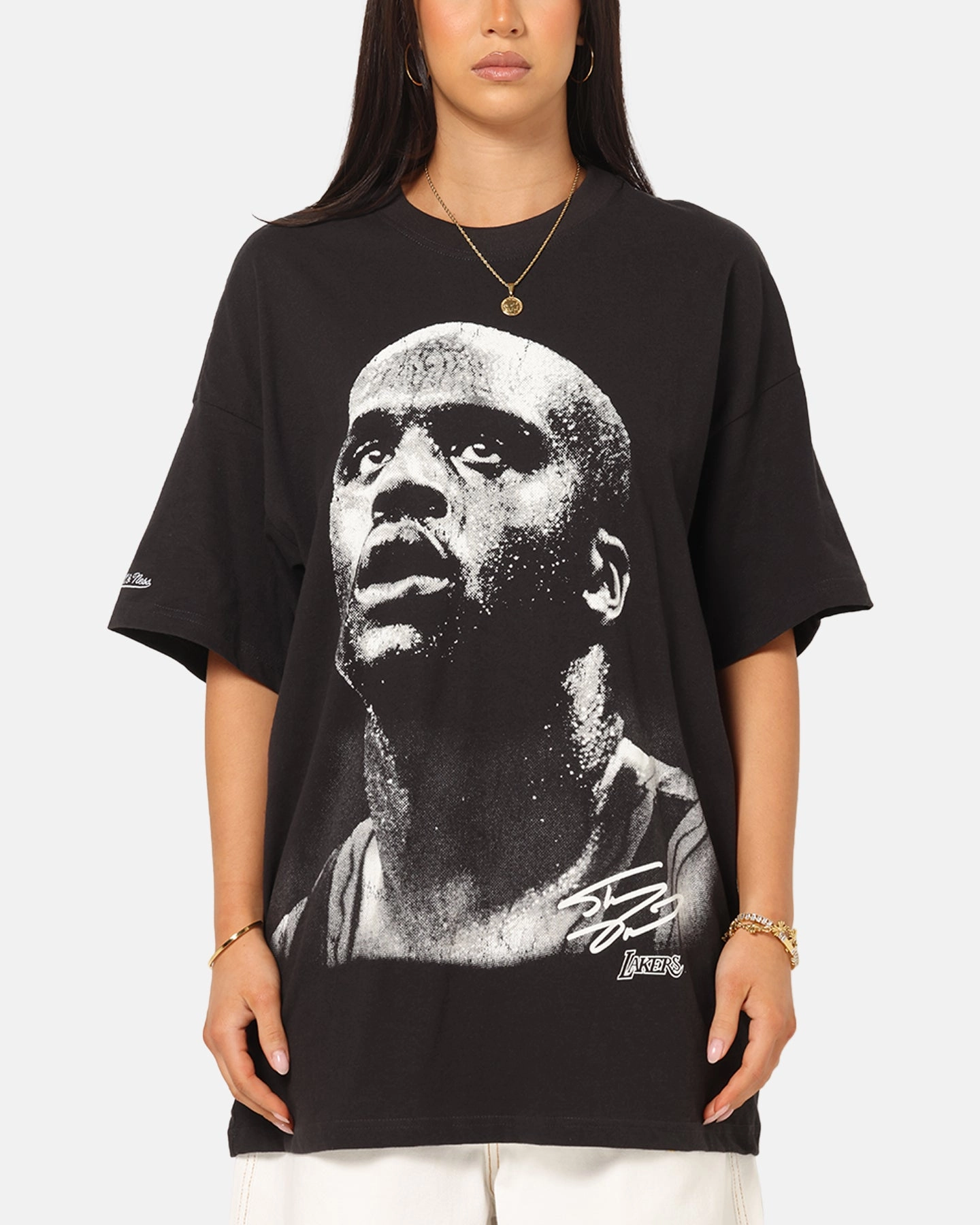Mitchell & Ness Los Angeles Lakers Shaquille O'Neal Big Head T-Shirt Faded Black Effortless Fit