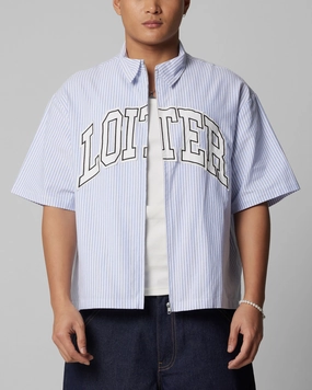 Trendsetting Style Functional Pocket Loiter Studio Zip Shirt Blue Stripe