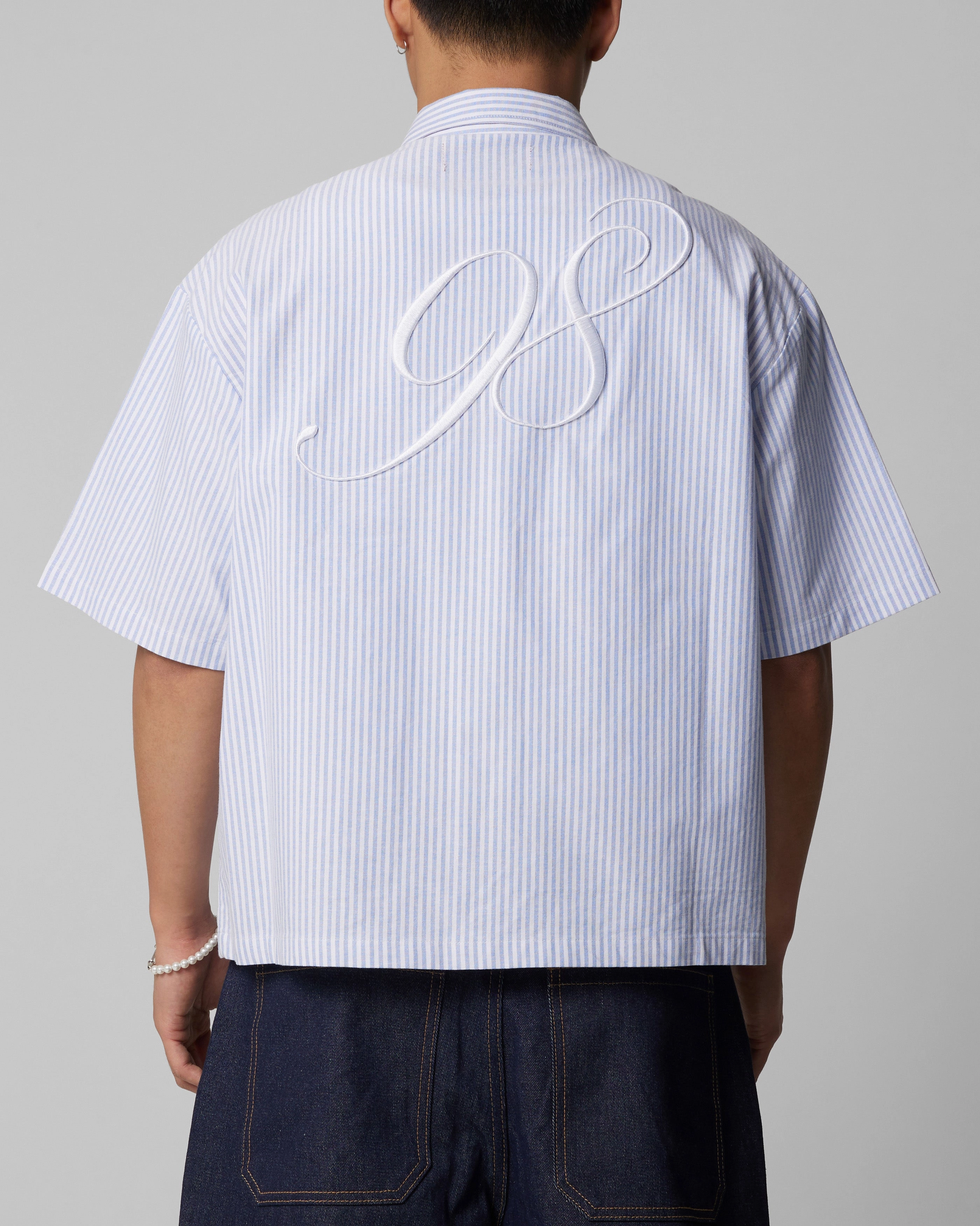 Non Iron Fabric Loiter Studio Zip Shirt Blue Stripe