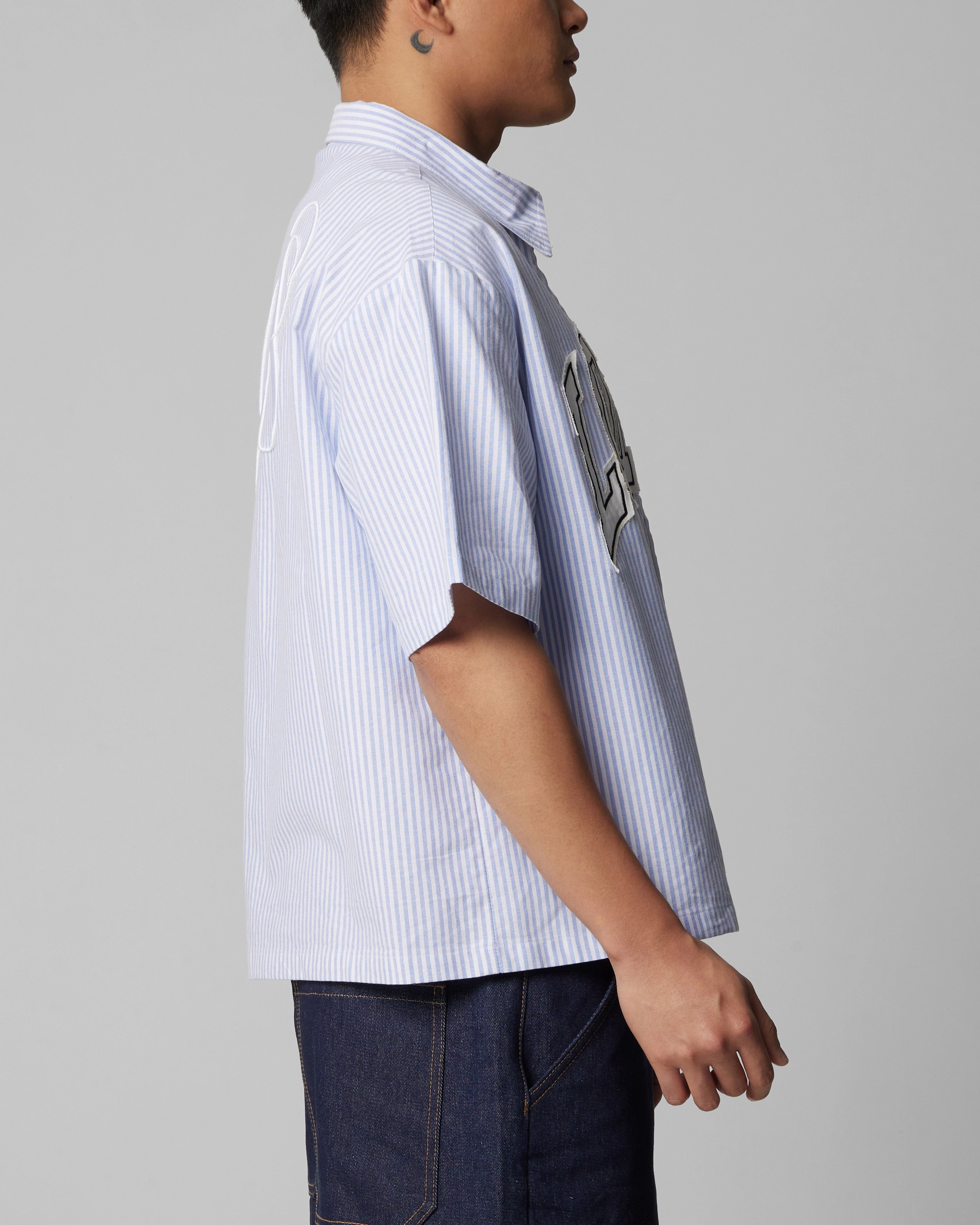 Animal Print Loiter Studio Zip Shirt Blue Stripe