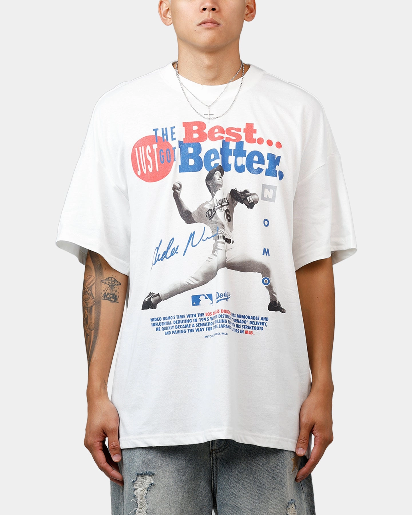 Mitchell & Ness Los Angeles Dodgers Hideo Nomo Got Better T-Shirt Vintage White Summer Ready Simple and Chic