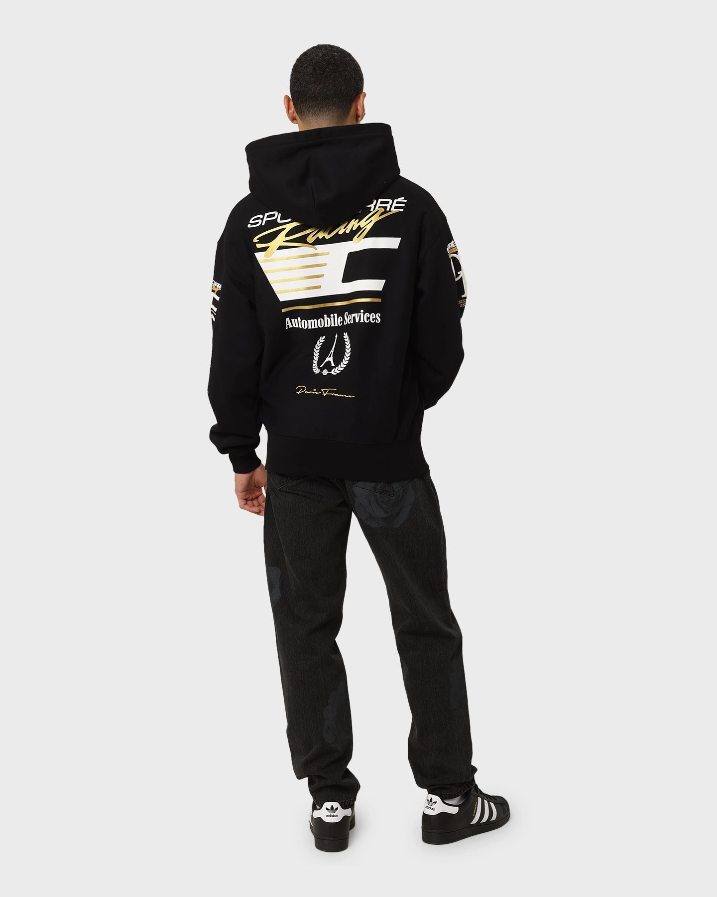 Carr?? Automobile Team Oversized Hoodie Black Articulated Seams Detachable Hood