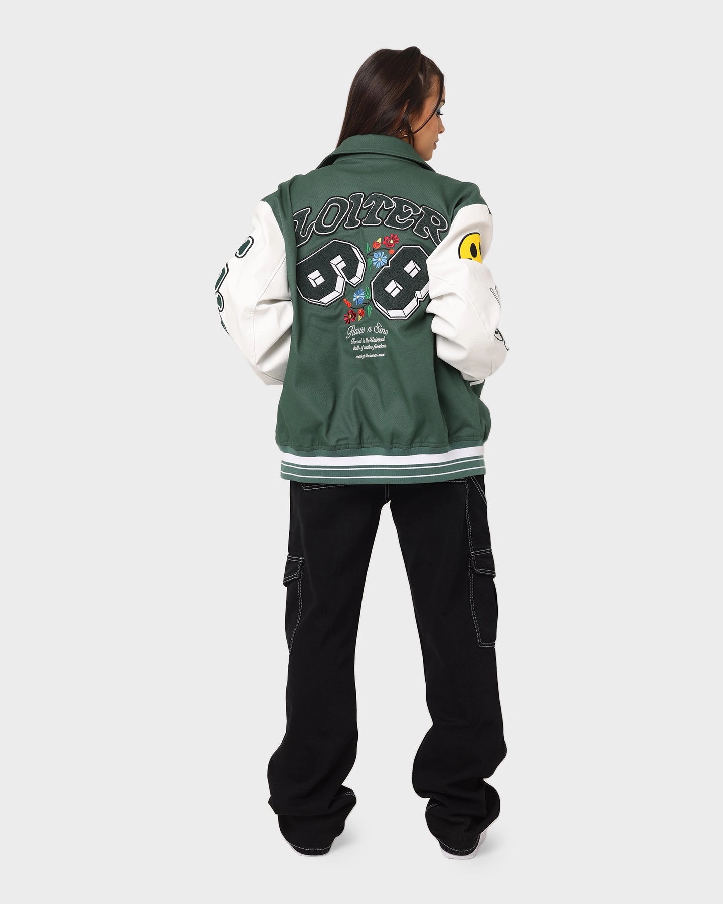 Loiter Flaws Varsity Jacket Green/Off White Fade Resistant
