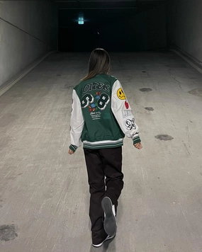 Loiter Flaws Varsity Jacket Green/Off White Light Padding size - inclusive