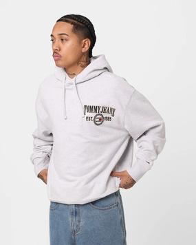 Tommy Jeans Relaxed Luxe Hoodie Silver Grey Heather Bonded Zippers Eco-Friendly Fabric