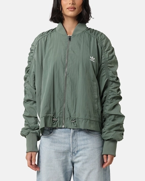 Adidas Women's Light Weight Bomber Jacket Trace Green Multi Pocket Design