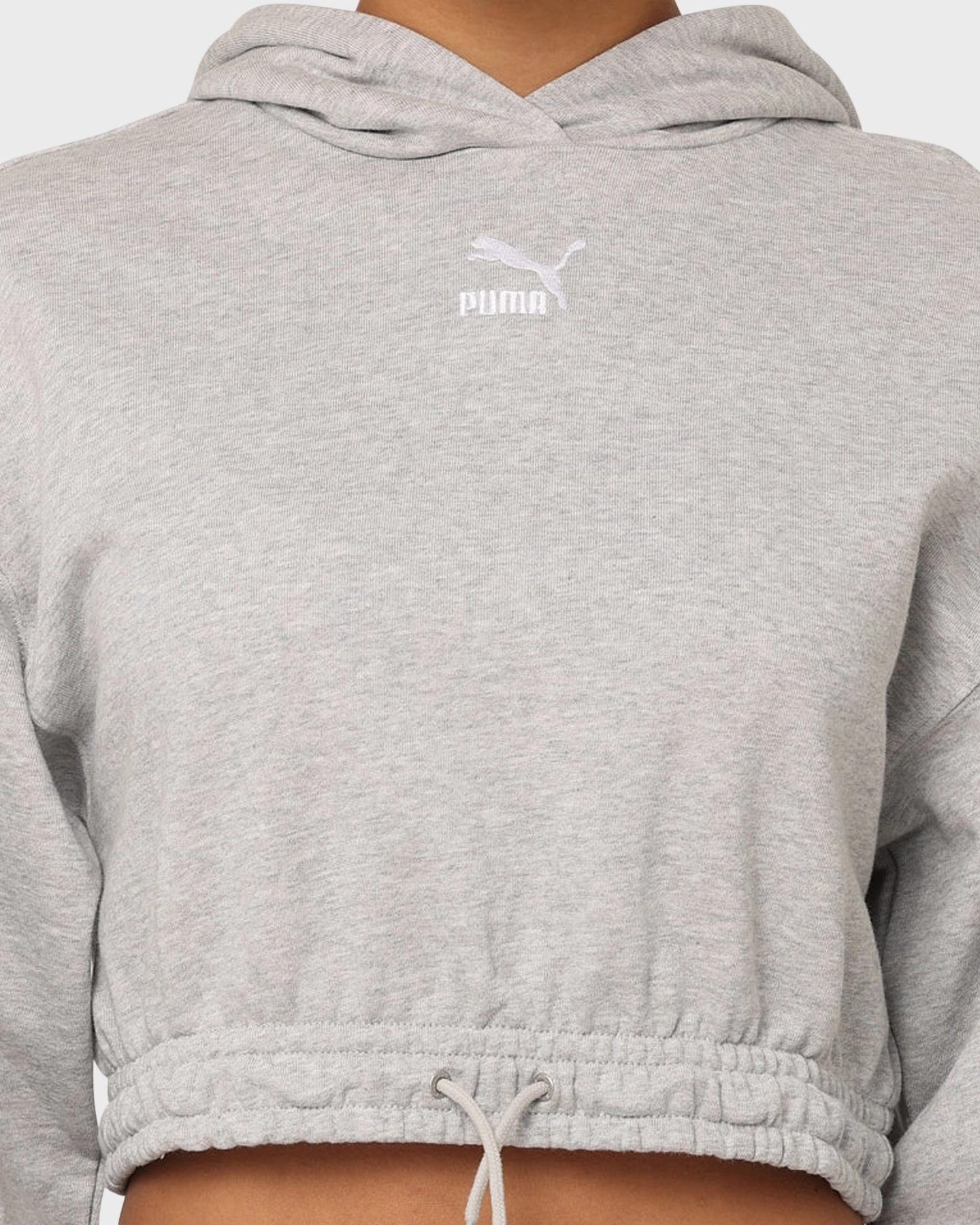 Puma Women's Classics Cropped Hoodie Light Gray Heather Detachable Collar Waterproof Zippers