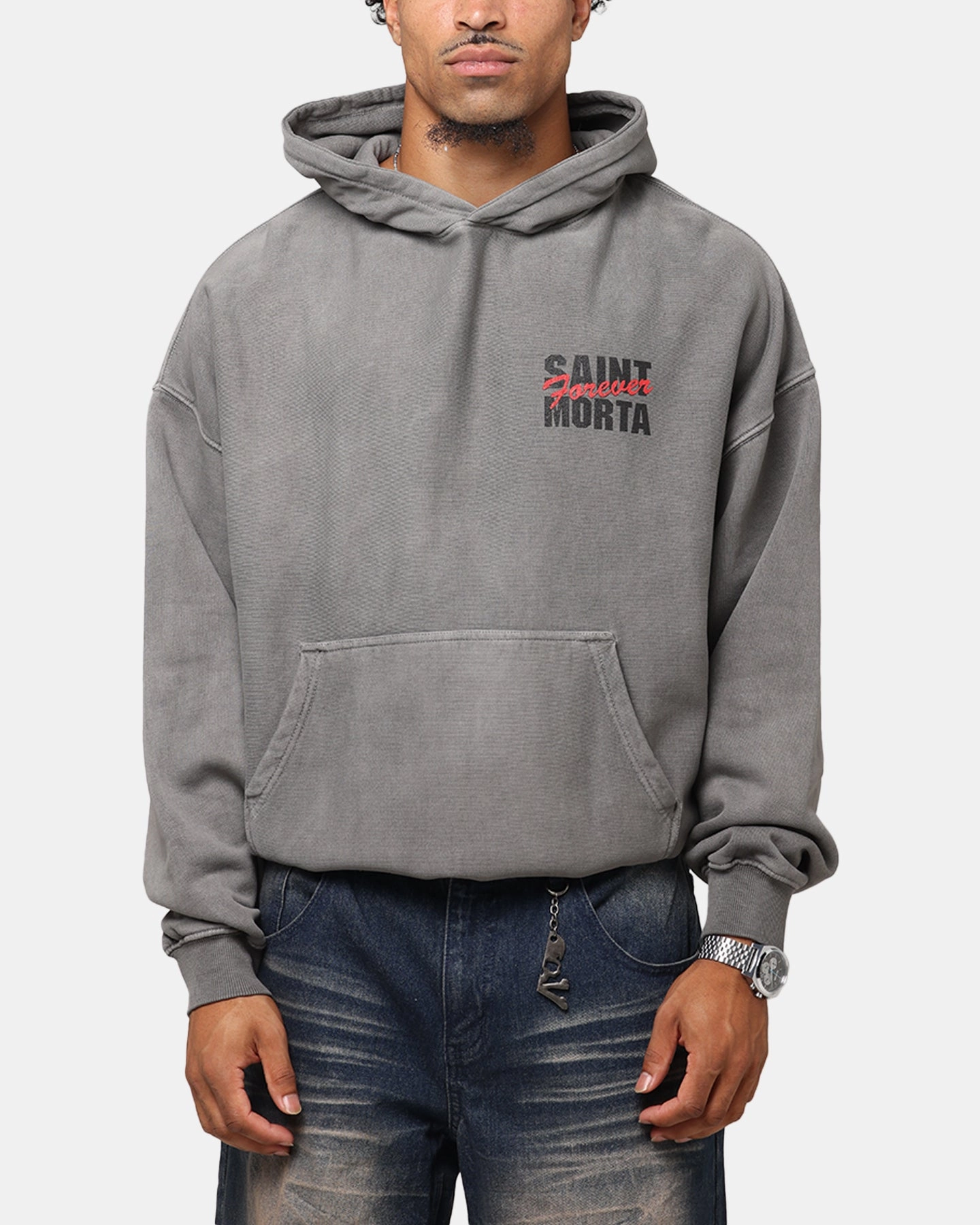 modern warfare Saint Morta Forever Boxy Hoodie Washed Charcoal