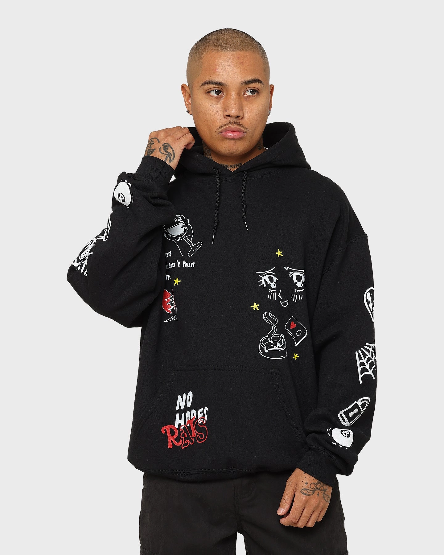 Rats Get Fat No Hope Hoodie Black Double Layered Edging Heavy Duty Zippers