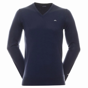 J.Lindeberg Lymann Knitted Golf Sweater Estate Blue - SS24 Men No Static Durable Abrasion Resistant