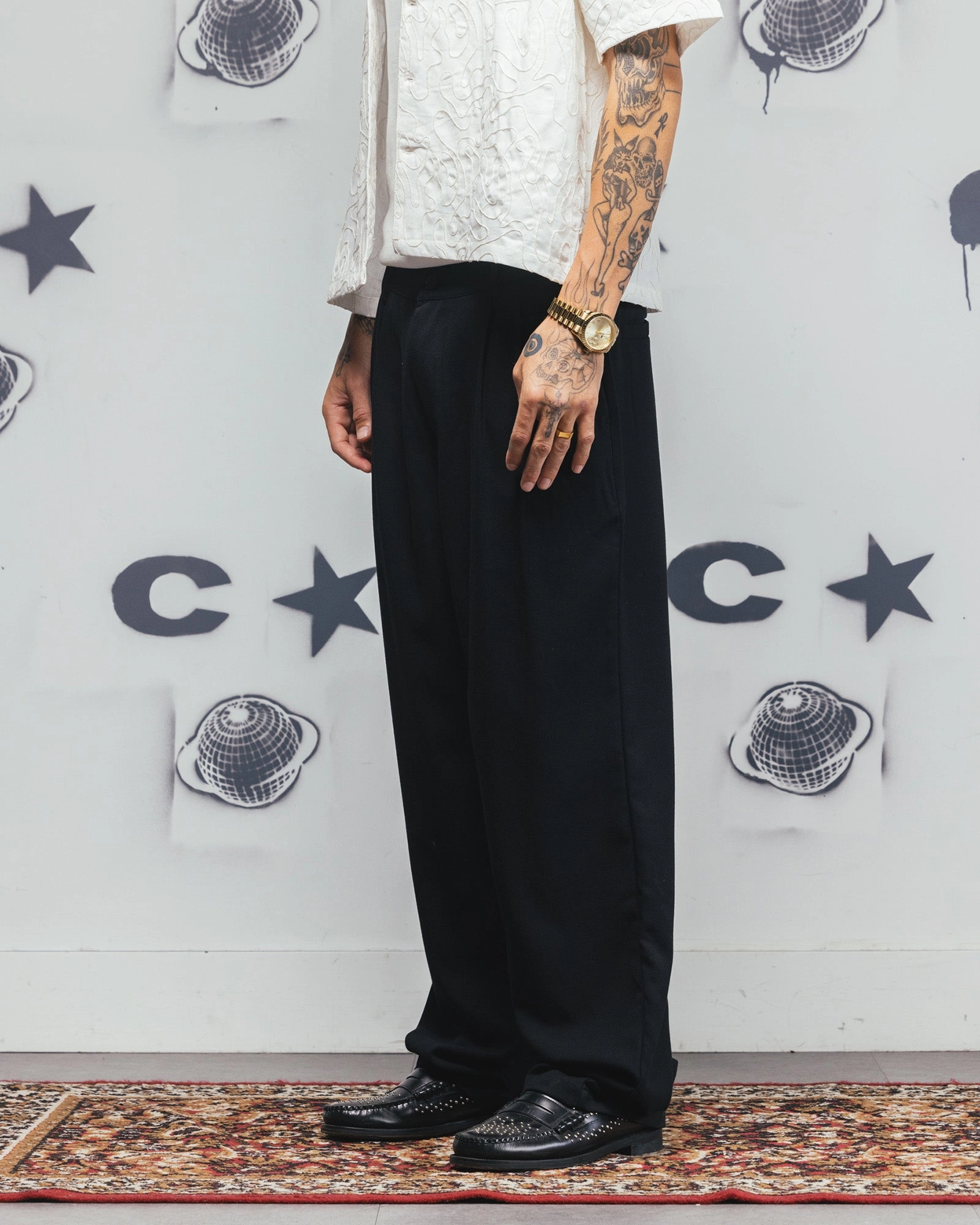 Carre Atlas Wide Leg Pants Black StainResistantCoating Rayon drape