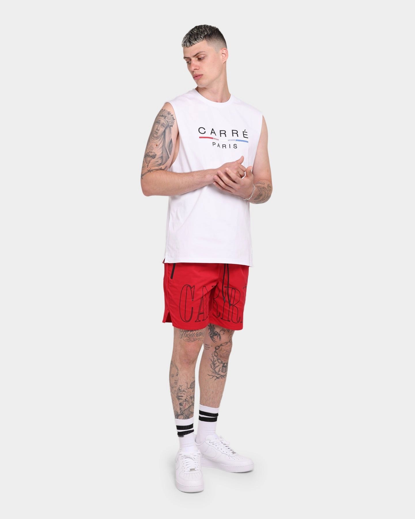 Trendy Tops Carr?? Stripes Classique Muscle T-Shirt White