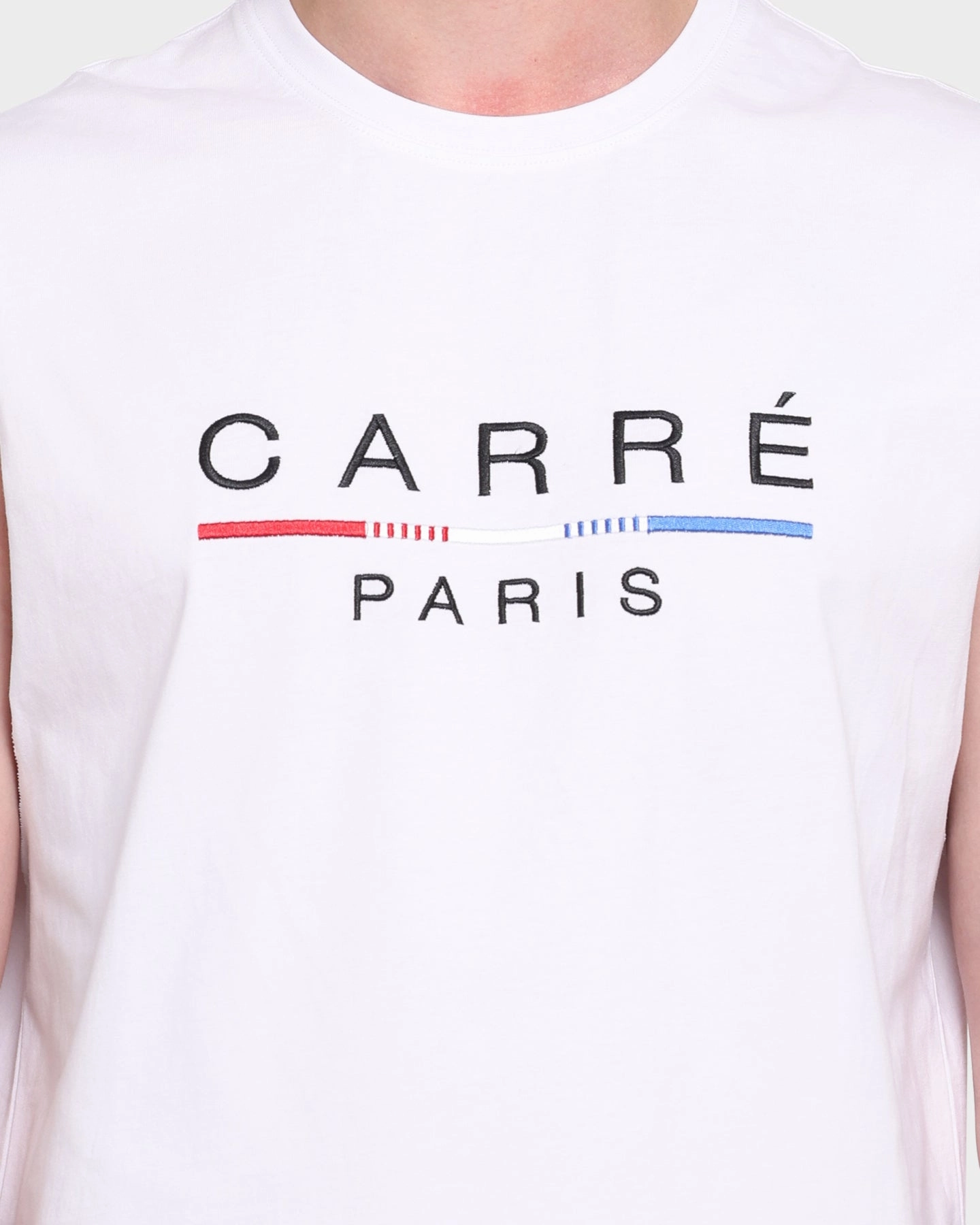 Streetwear Style Carr?? Stripes Classique Muscle T-Shirt White