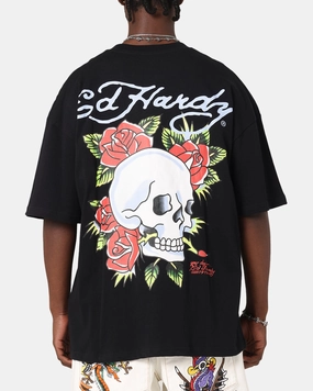 Ed Hardy Death & Bloom T-Shirt Black UVProtectionFinish Wicking Interlock Knit