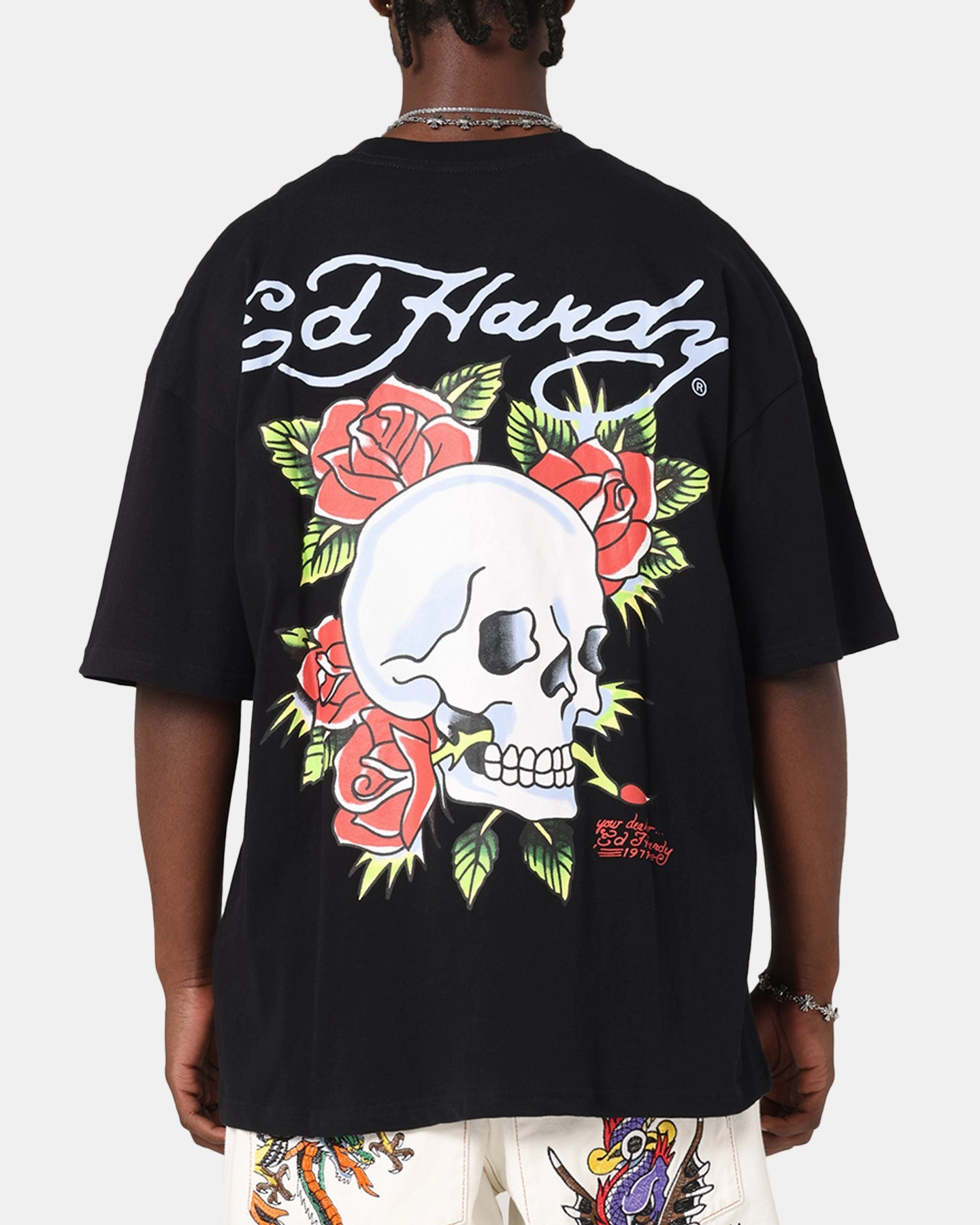 Ed Hardy Death & Bloom T-Shirt Black UVProtectionFinish Wicking Interlock Knit