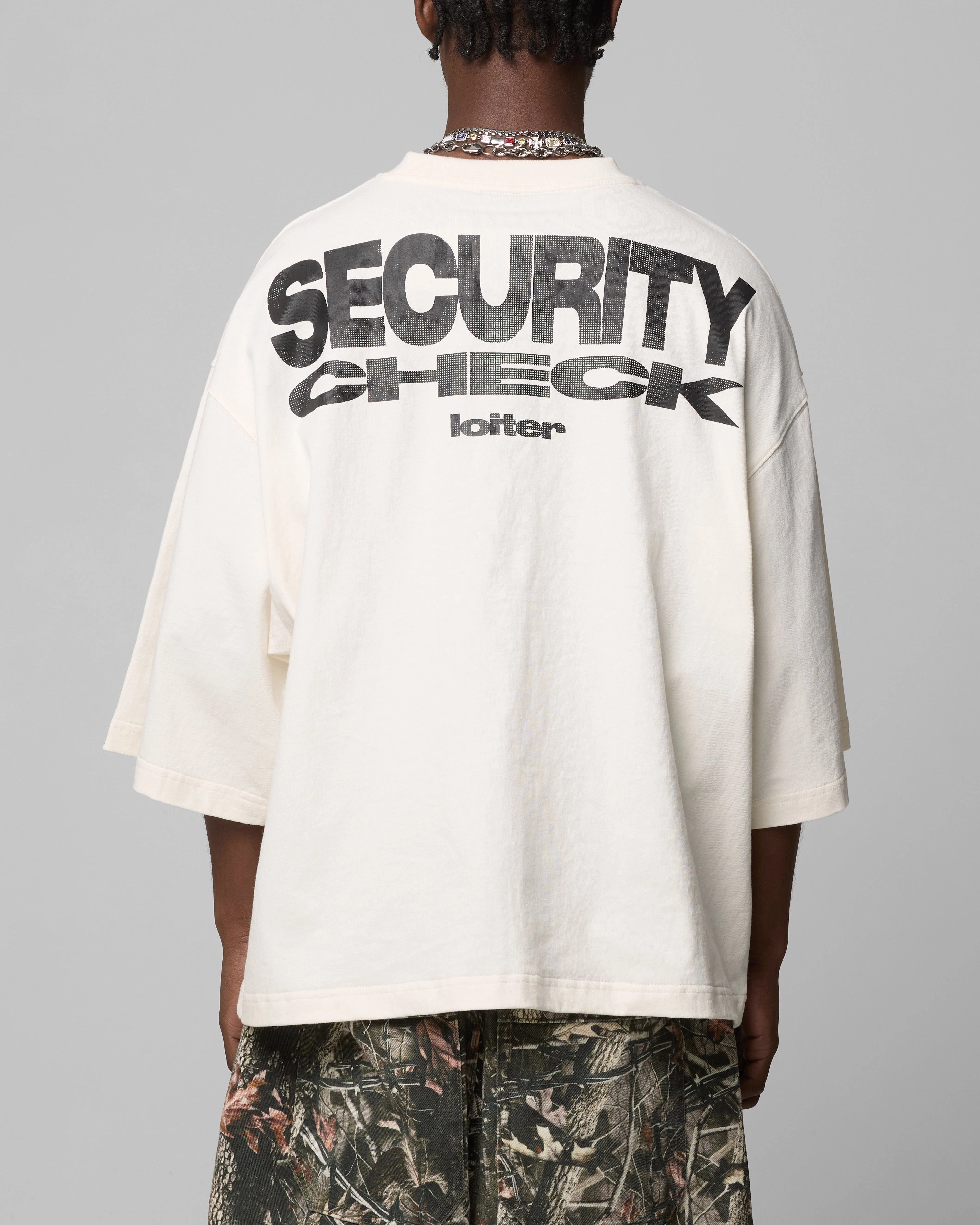 adults' Loiter Security Check Box T-Shirt Off White
