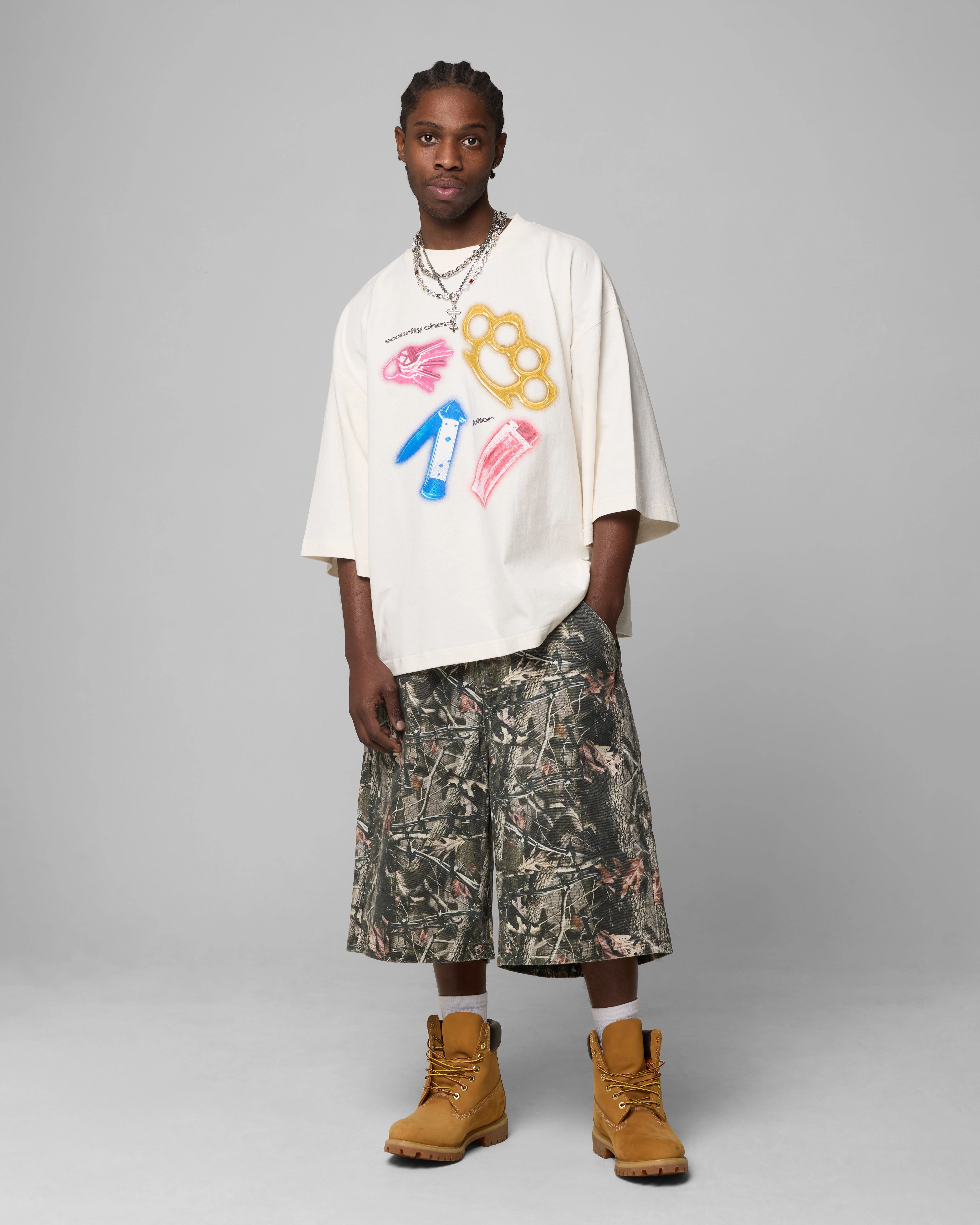 Premium Material Travel Wear Loiter Security Check Box T-Shirt Off White