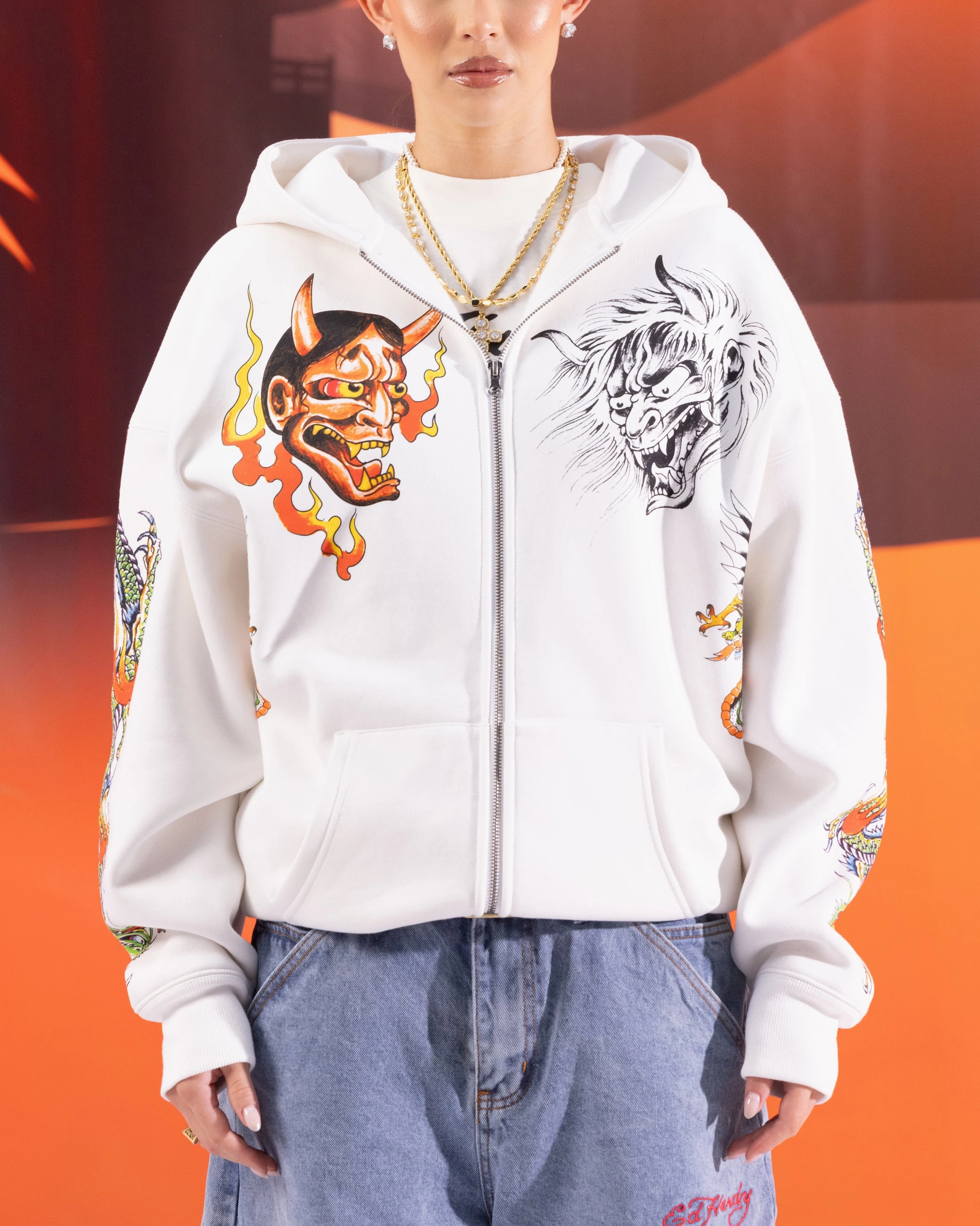 Easter wear Ed Hardy Floral Zip Hoodie Off White