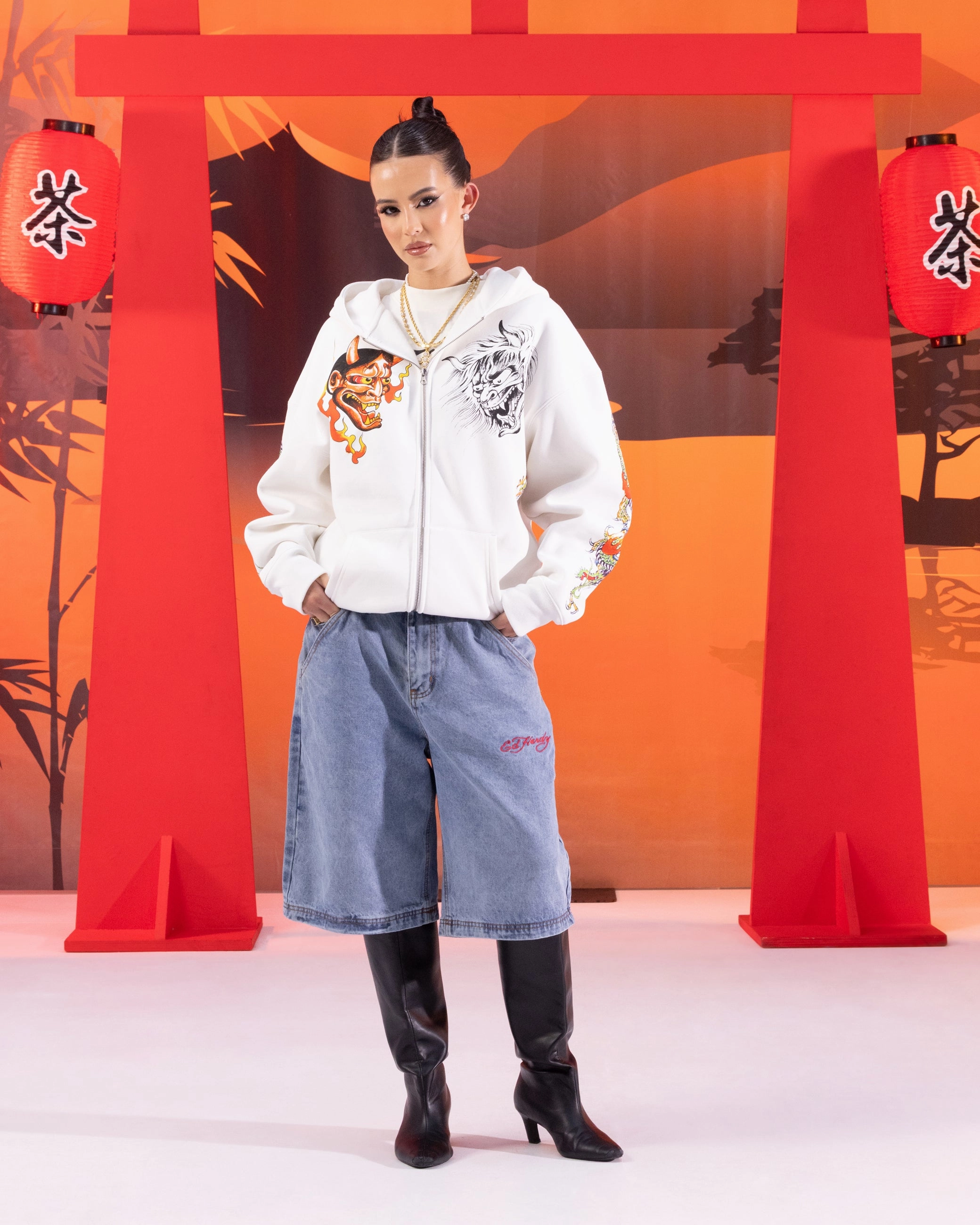 Ed Hardy Floral Zip Hoodie Off White Engineer