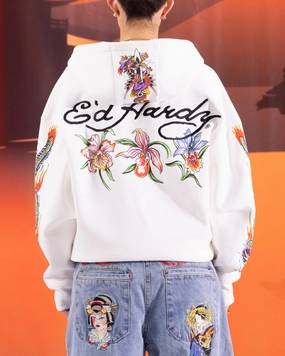 Ed Hardy Floral Zip Hoodie Off White Utility Focus fishermen