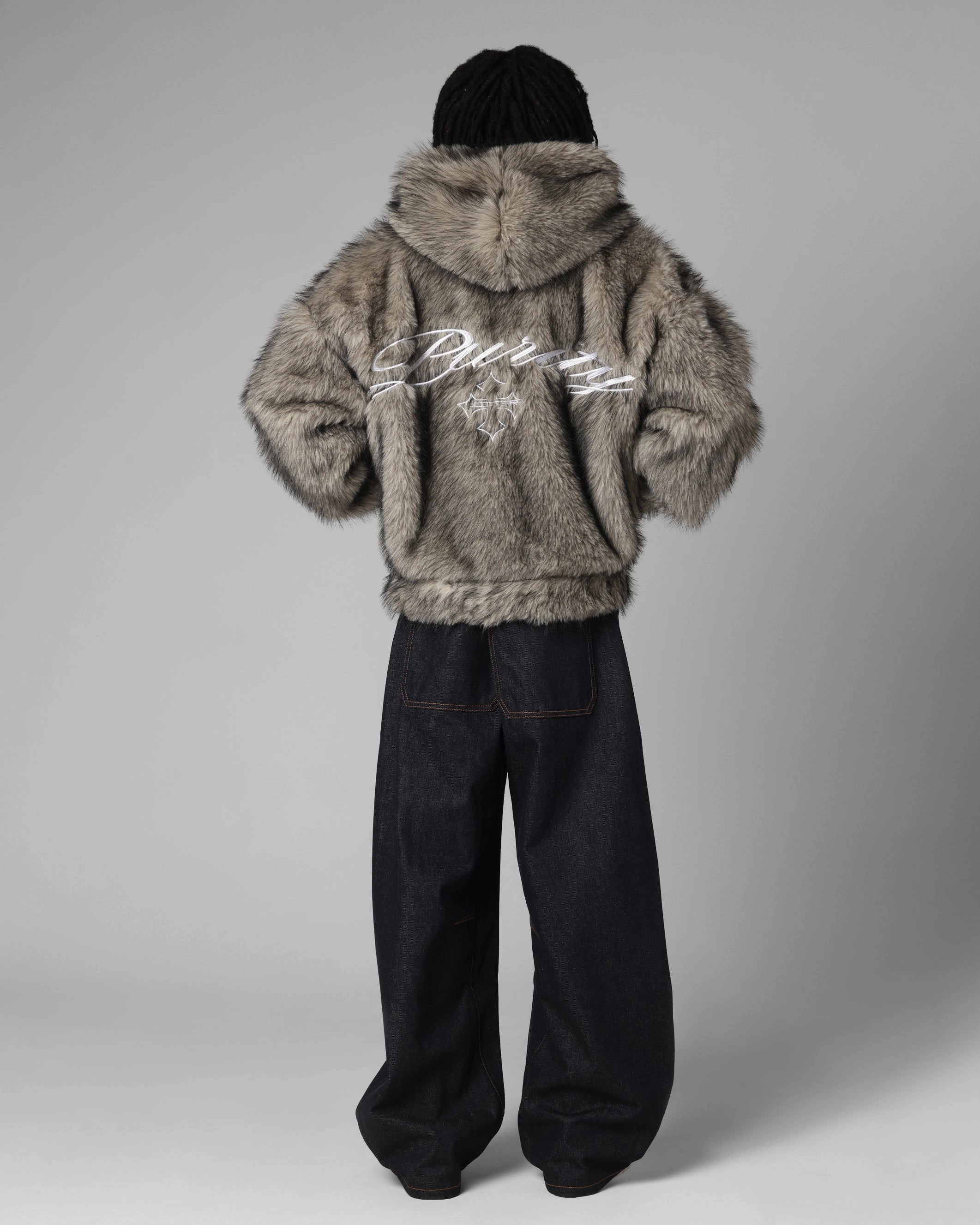 Reward Loiter Faux Fur Hooded Jacket Off White