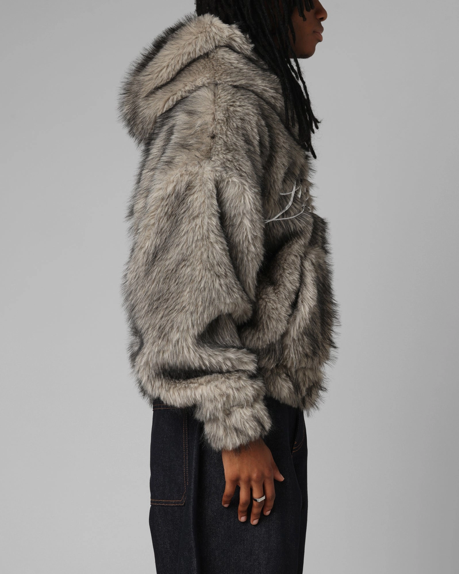 Loiter Faux Fur Hooded Jacket Off White Hooded style Laser Cut Perforations