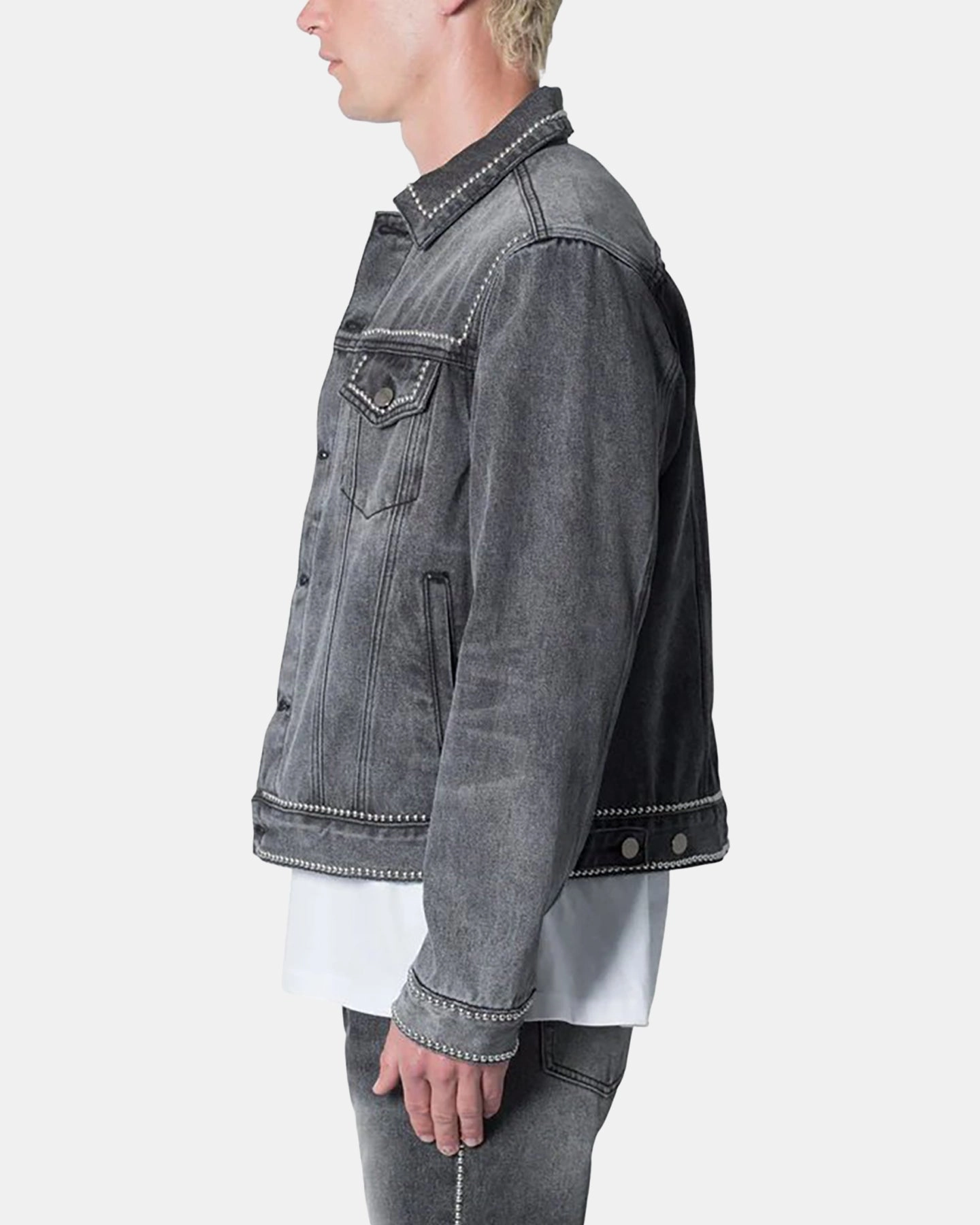 Lightweight Fill MNML Flat Studded Trucker Jacket Black