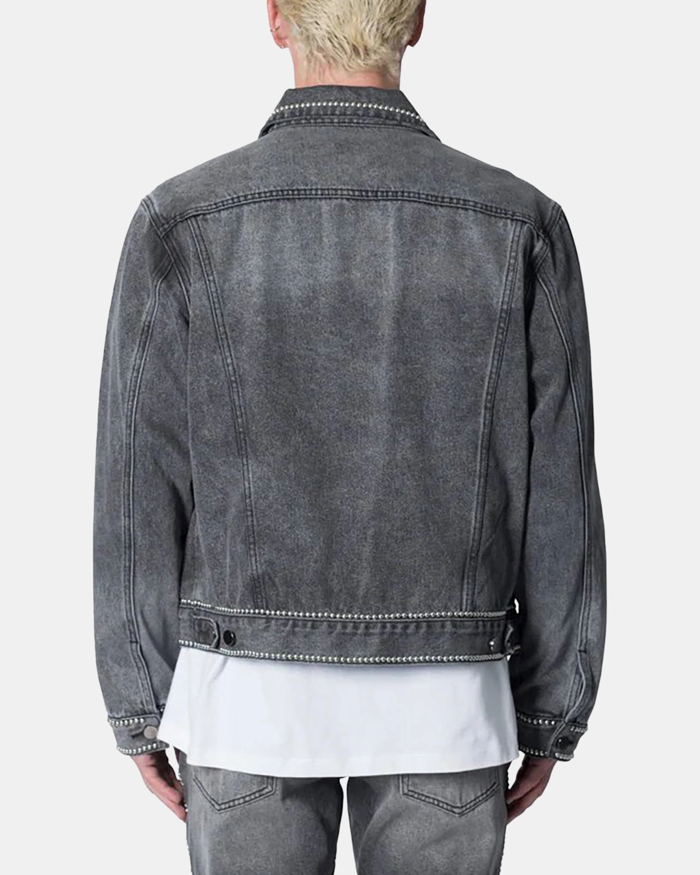 MNML Flat Studded Trucker Jacket Black popular among teenagers Premium Fit