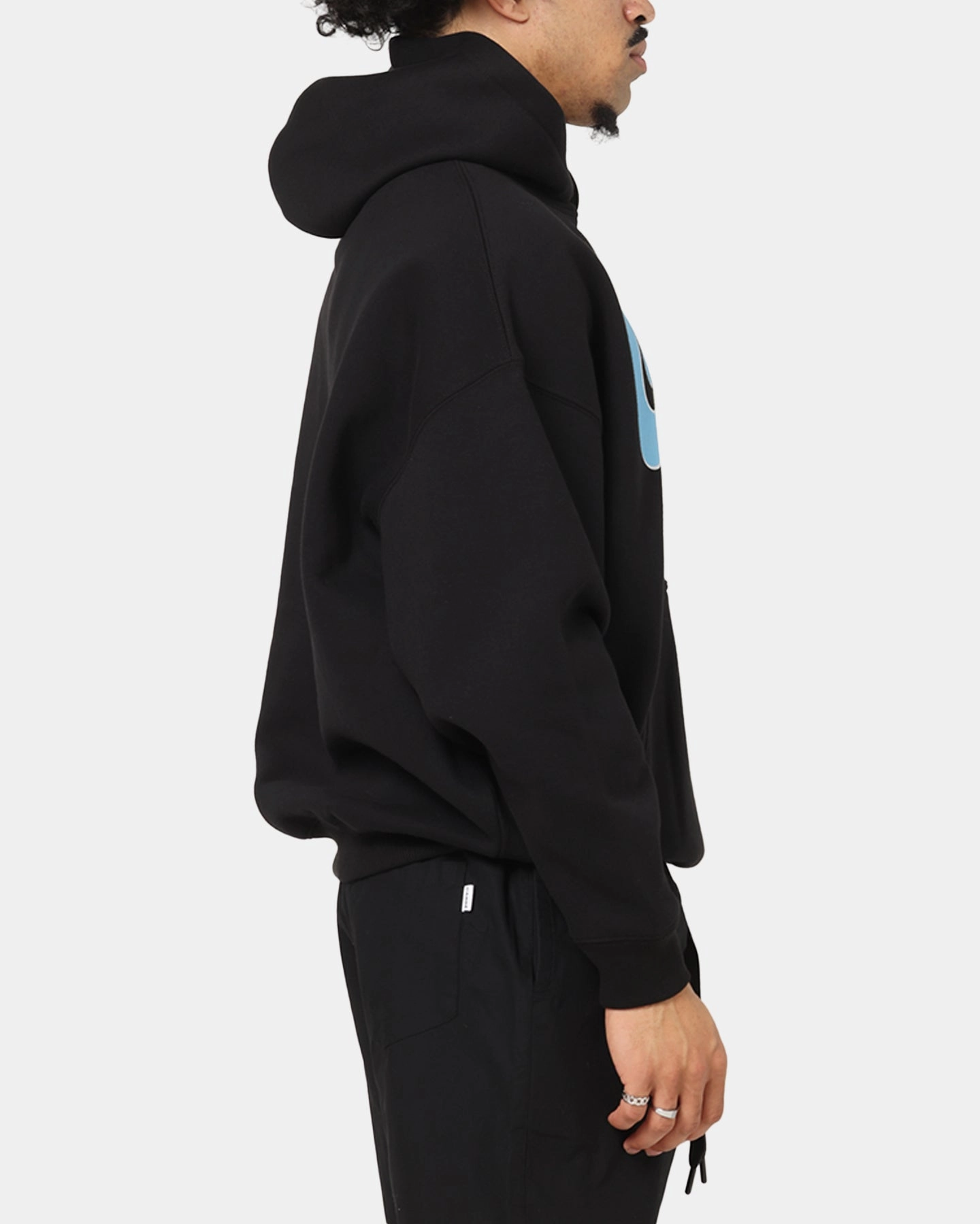 Ribbed Edging Efficient Carre Slugger Script Hoodie Black