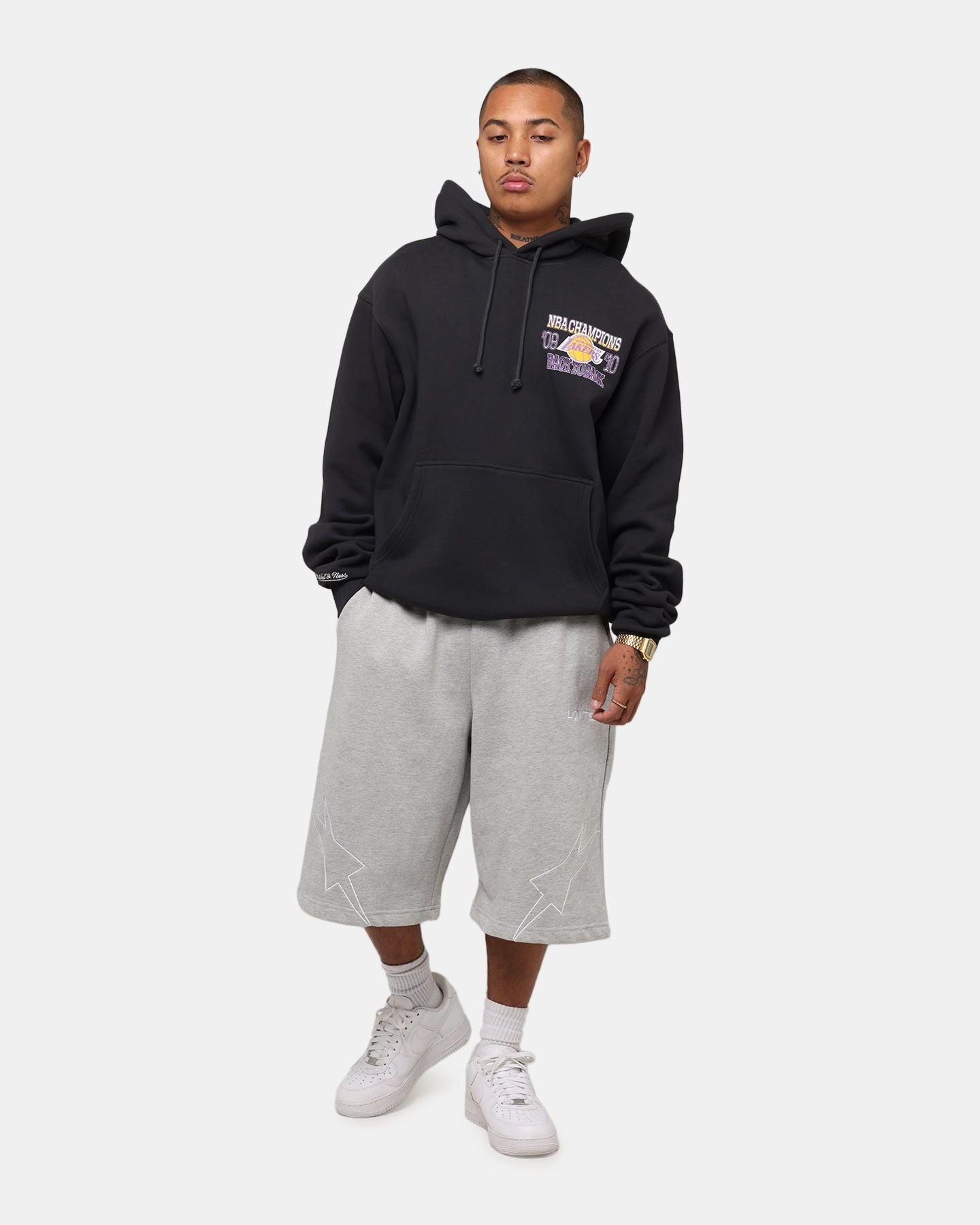 Mitchell & Ness Los Angeles Lakers Back To Back Hoodie Faded Black Ergonomic Seaming Space - exploration - supportive