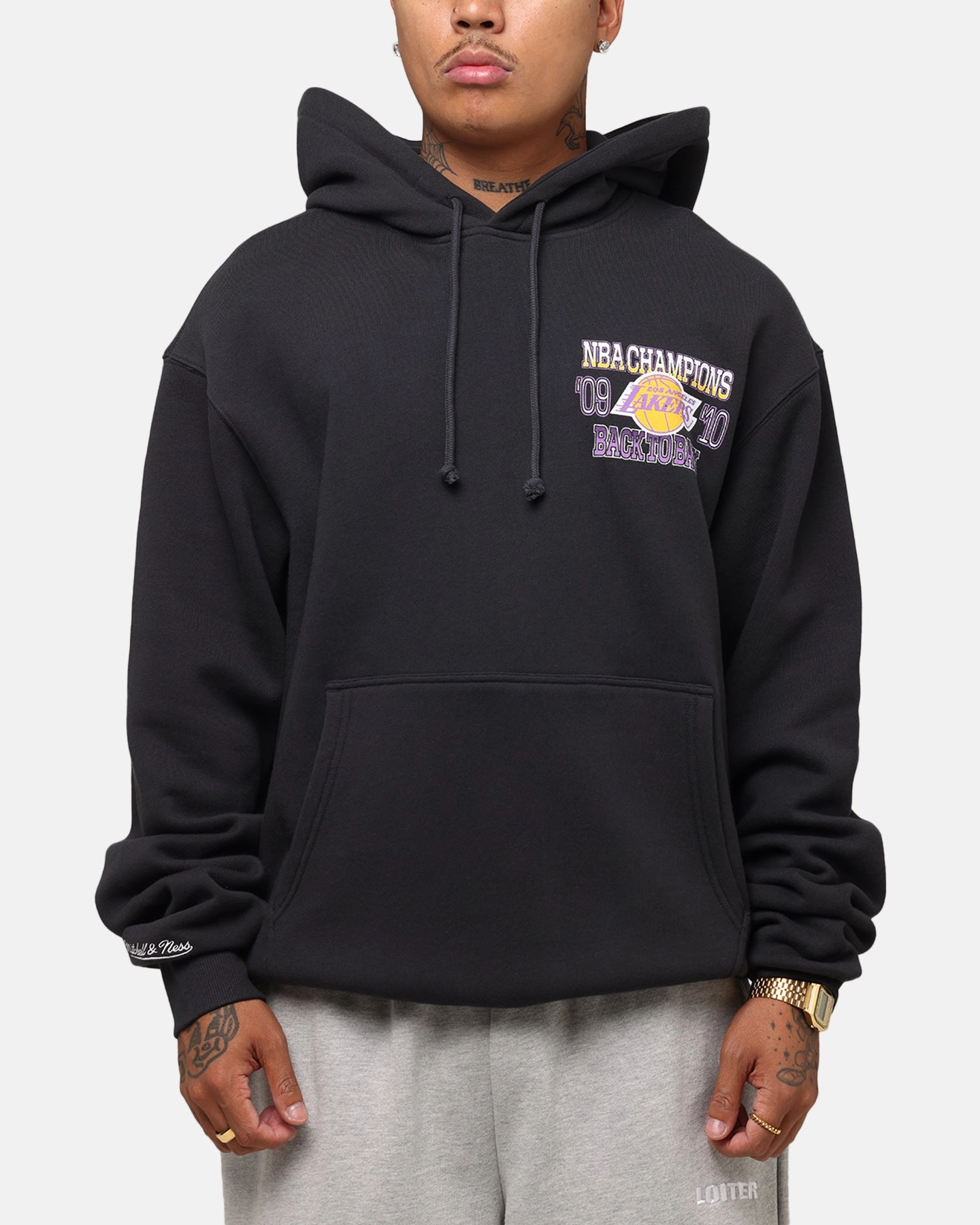 Mitchell & Ness Los Angeles Lakers Back To Back Hoodie Faded Black Enhanced Mobility Cut standard size