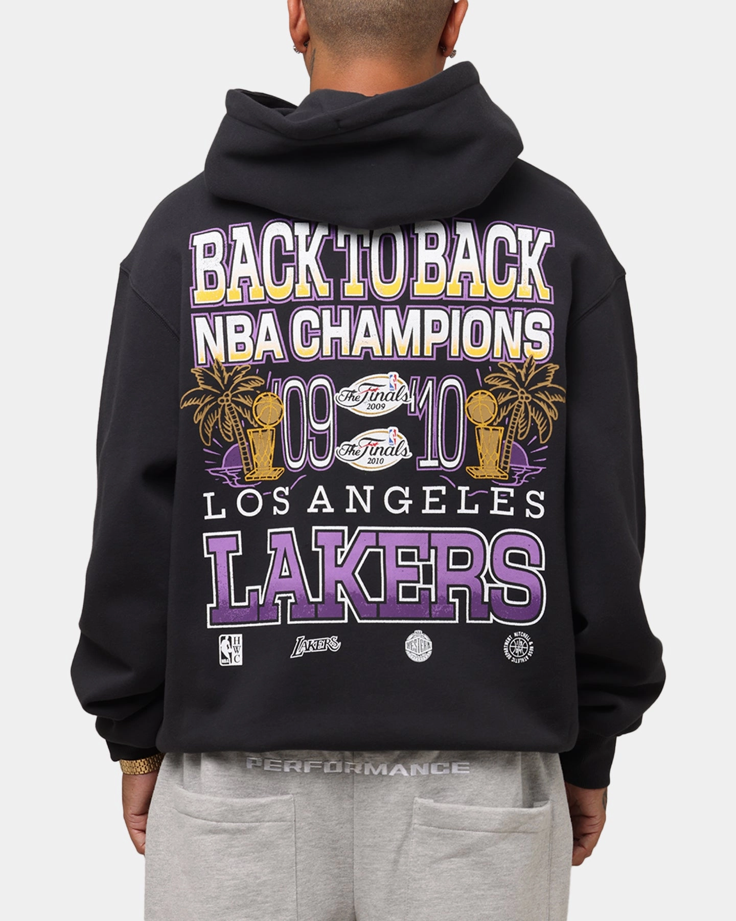 Mitchell & Ness Los Angeles Lakers Back To Back Hoodie Faded Black Semi - autonomous fiber - reinforced body
