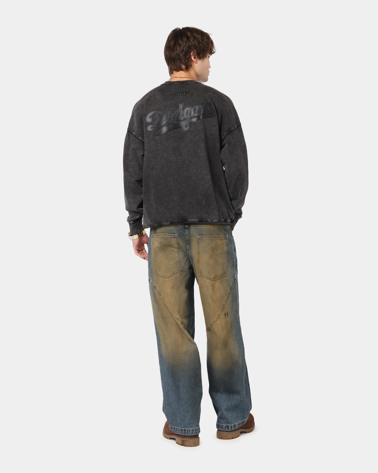 Pro Standard Los Angeles Dodgers 'Wash Vanguard' Fleece Crewneck Washed Black Heavyweight Fabric
