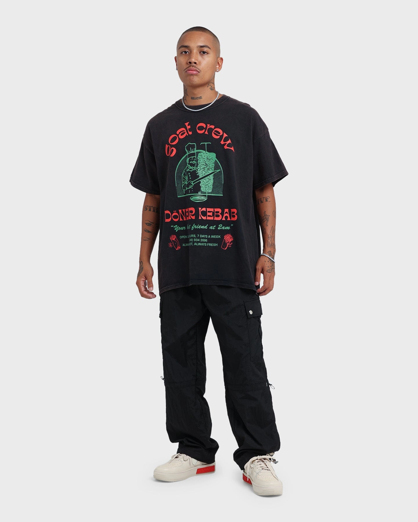 Goat Crew Kebab Shop Vintage T-Shirt Black Wash Weekend Wardrobe Practical Design