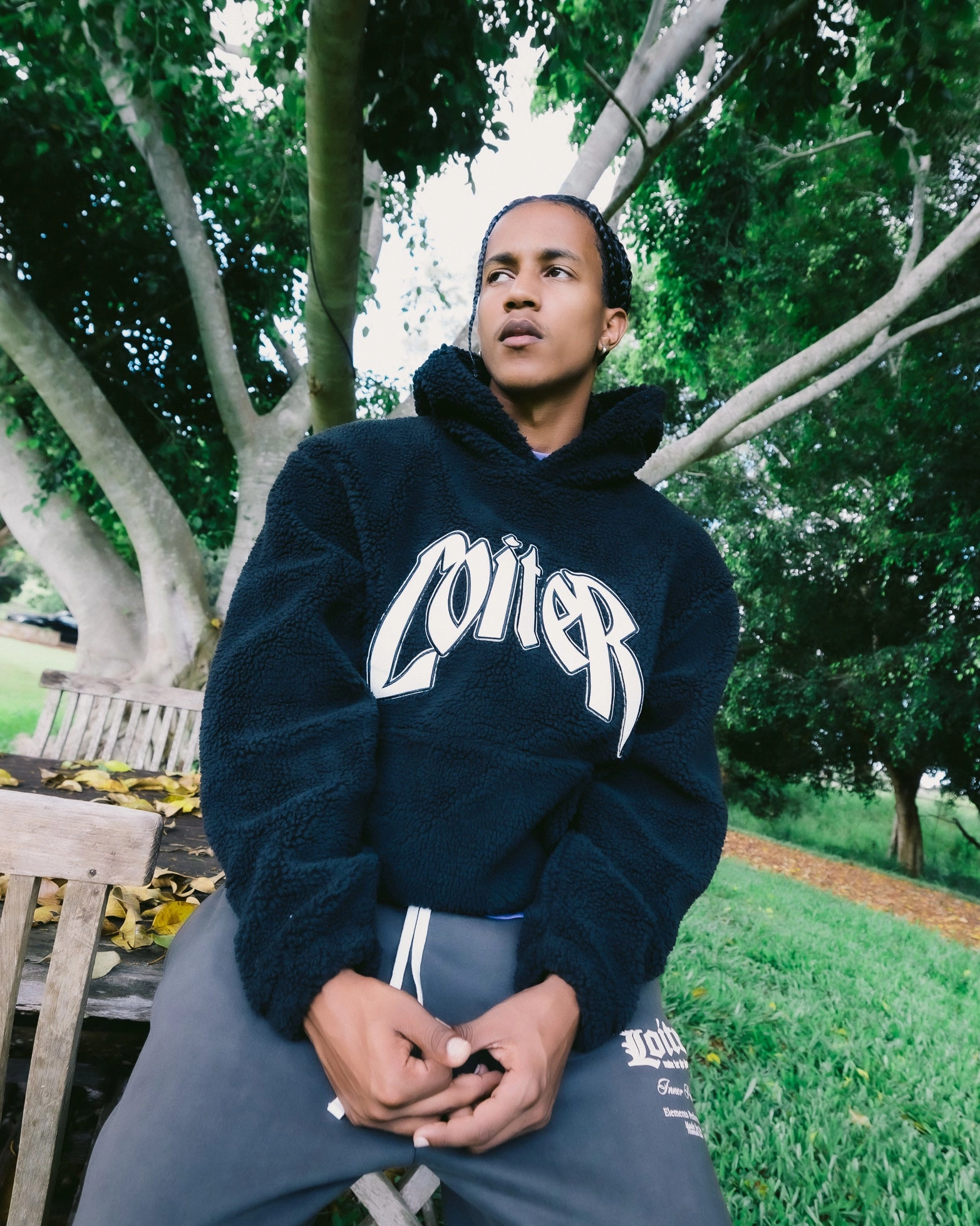 Loiter Sherpa Hoodie Black Lightweight Comfort Street Edge