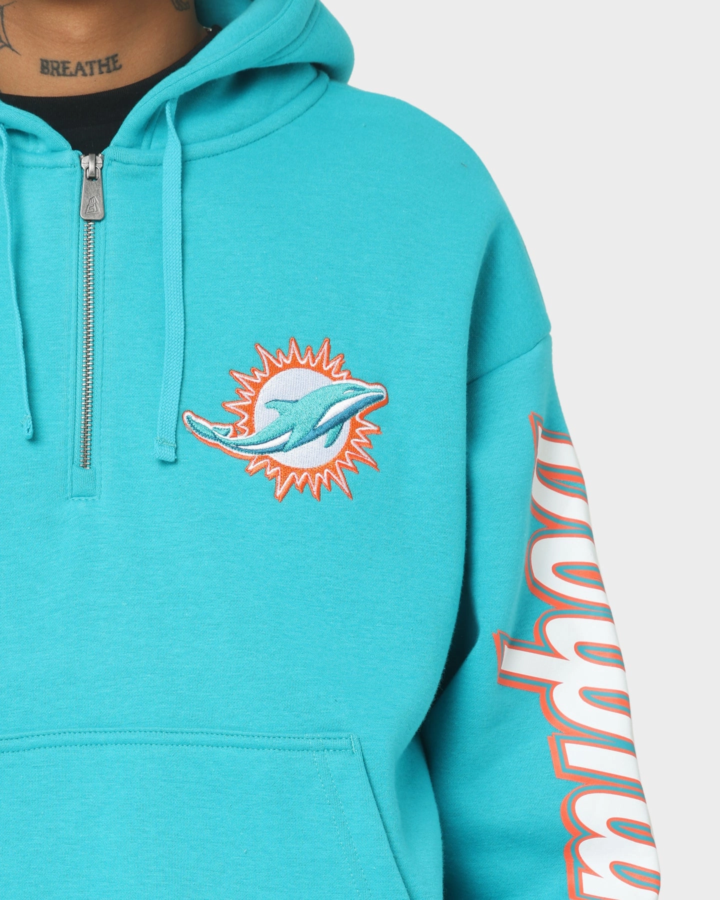 New Era Miami Dolphins Quarter Zip Hoodie Teal Adaptive Temperature Control Survive