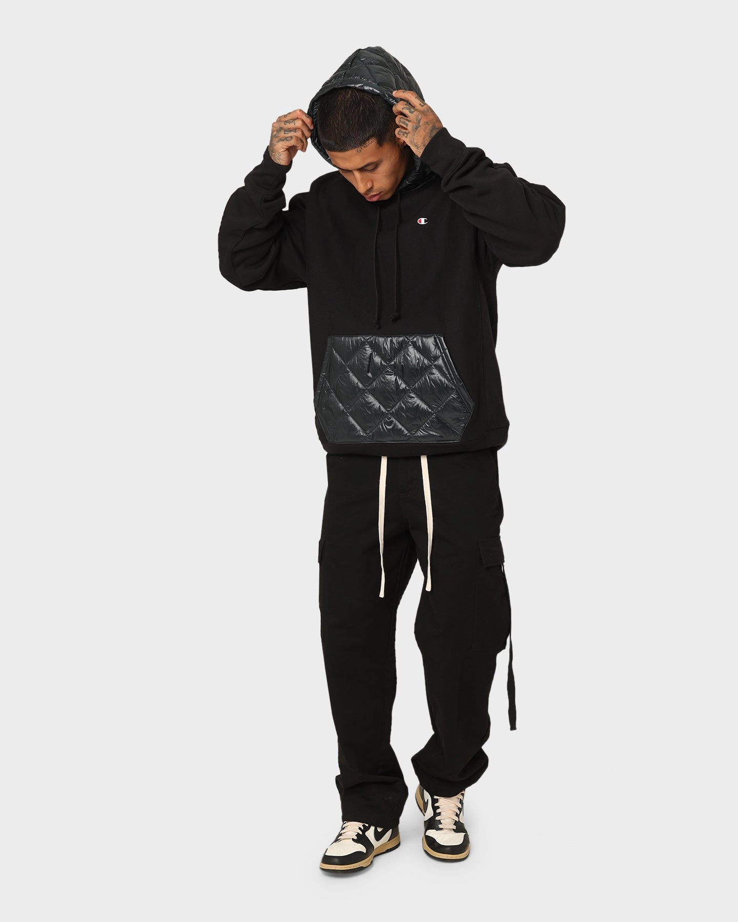 Champion Reverse Weave Puffer Hoodie Black Display