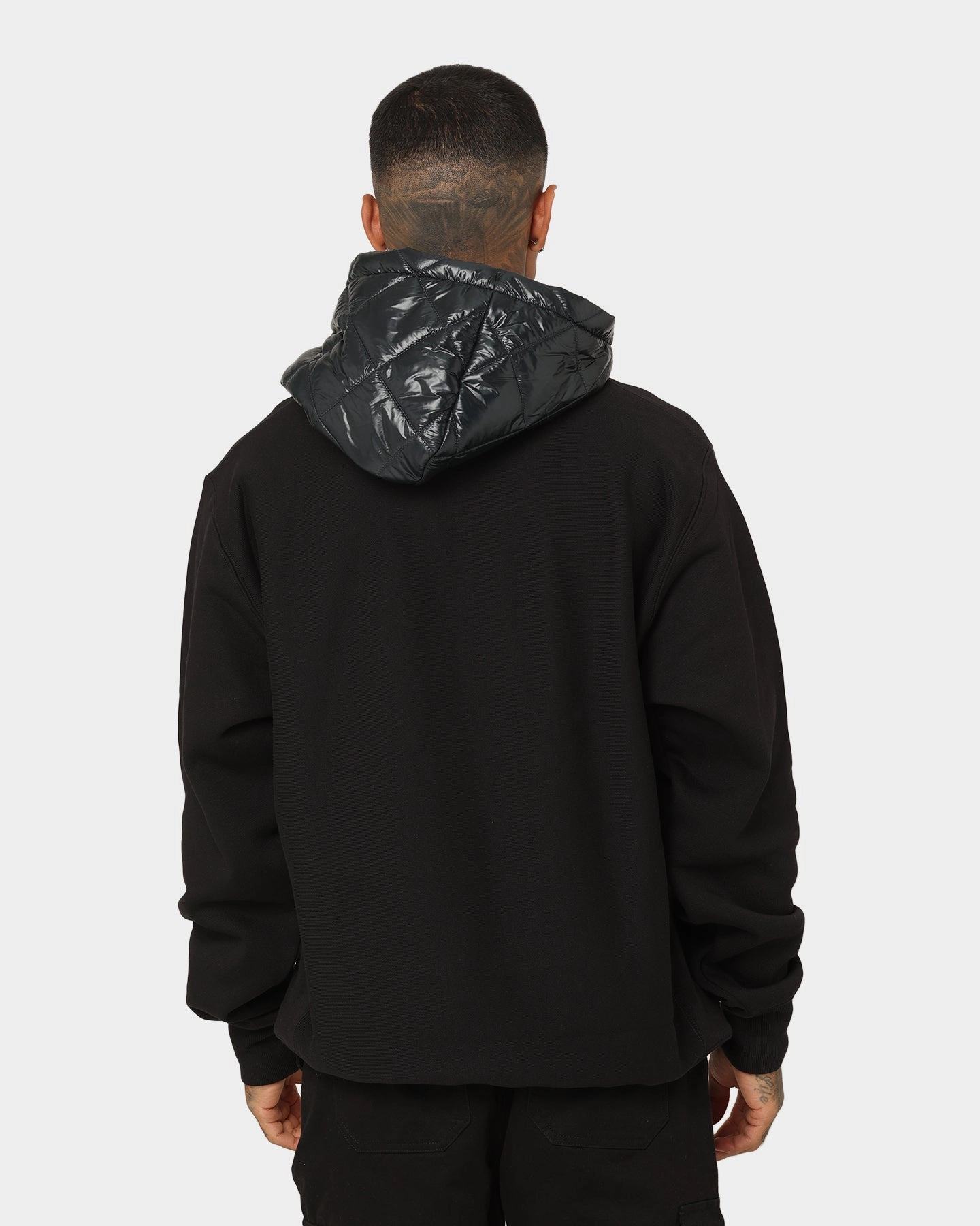 Champion Reverse Weave Puffer Hoodie Black Quilted Inner Layer