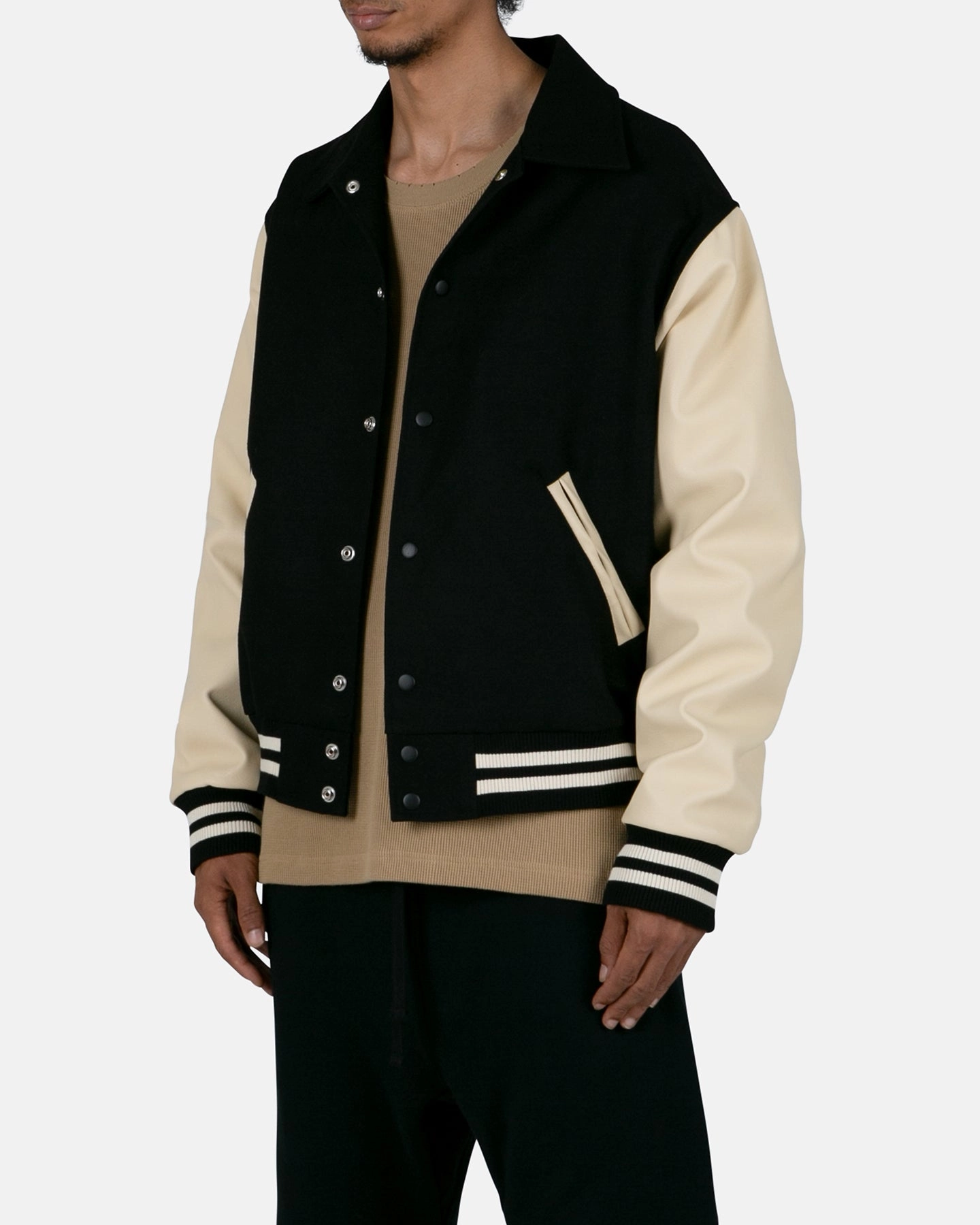 MNML Collared Varsity Jacket Black/White Program Smart Look