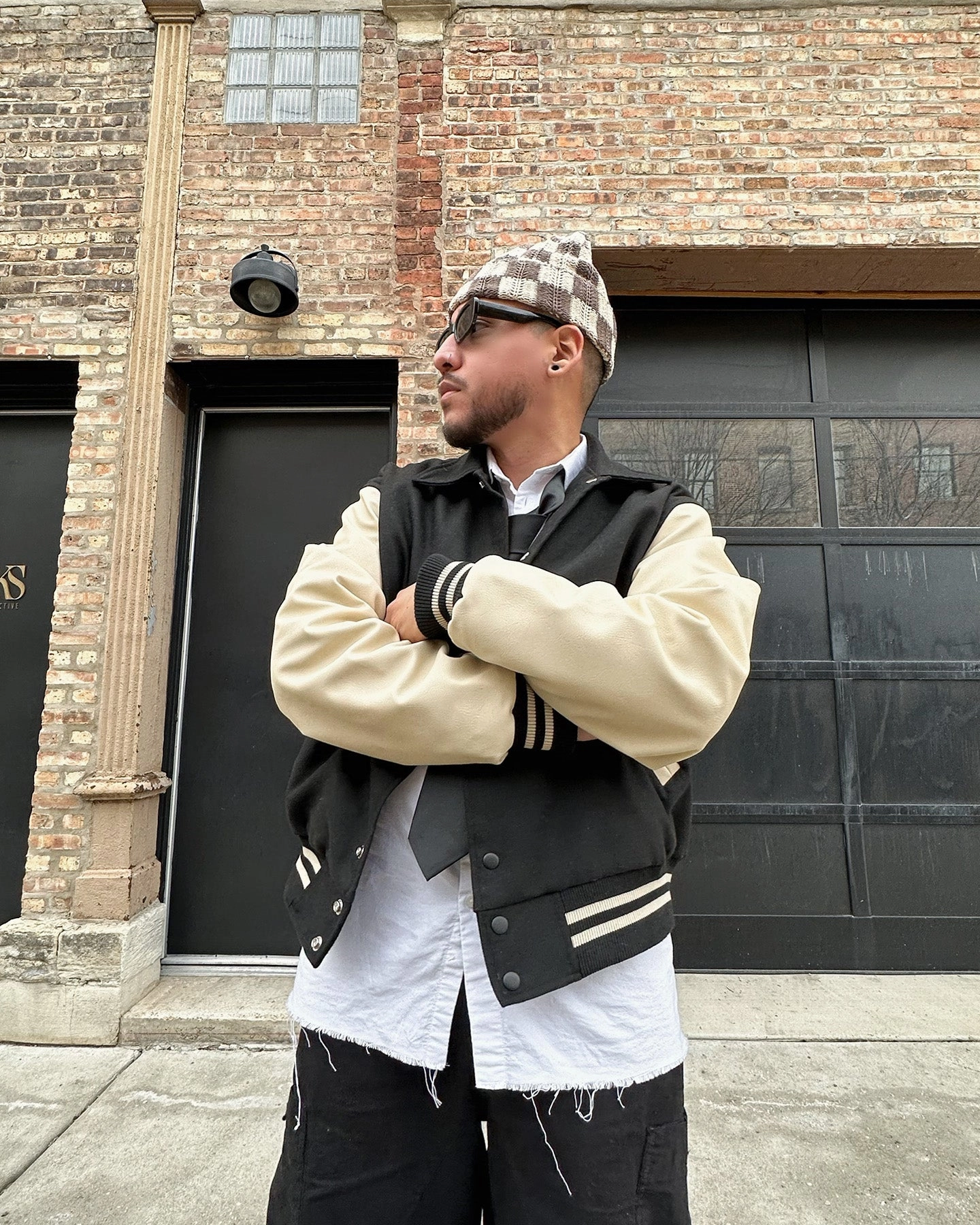 Noise Free Movement MNML Collared Varsity Jacket Black/White