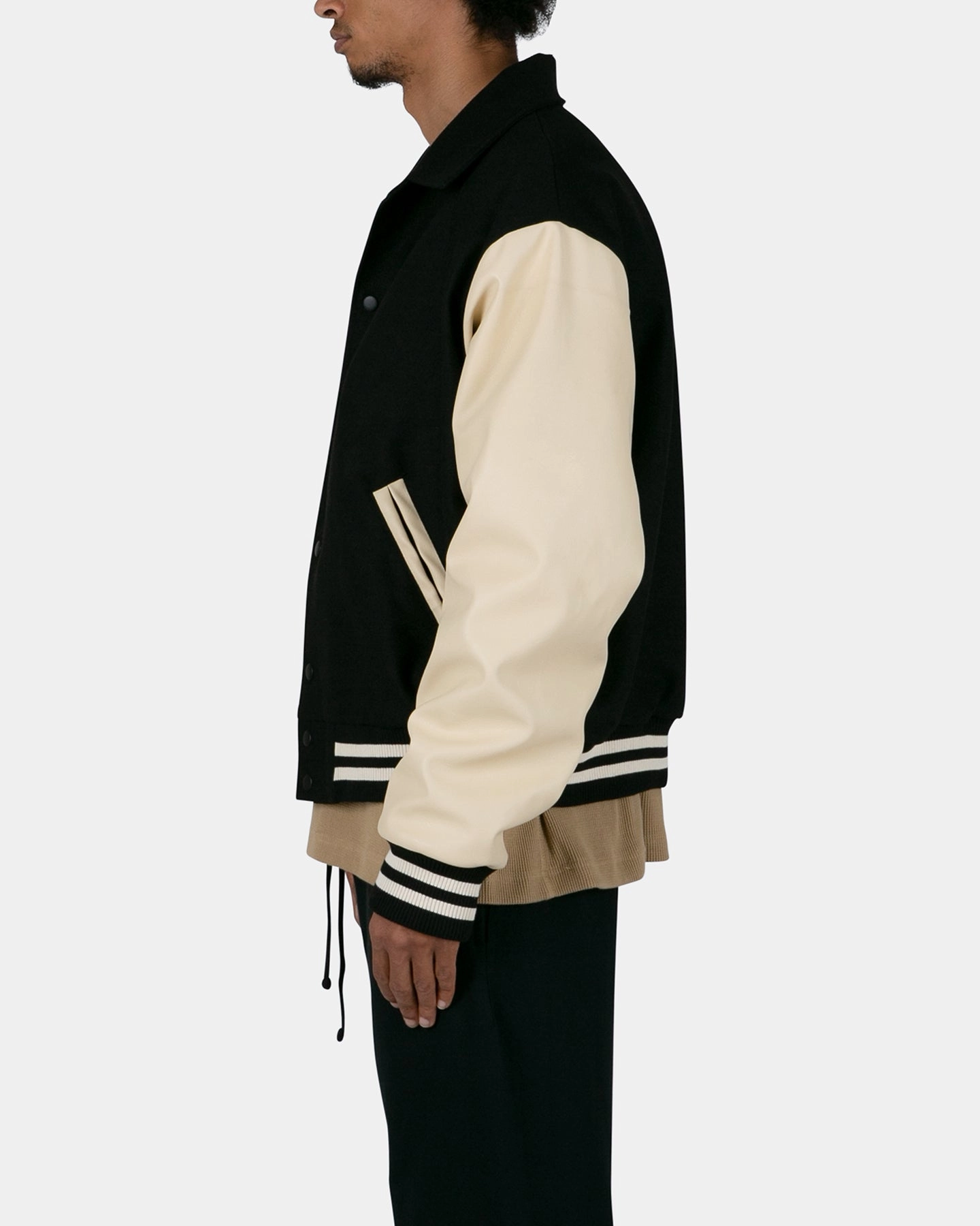 Seamless Integration Compact Storage Design MNML Collared Varsity Jacket Black/White